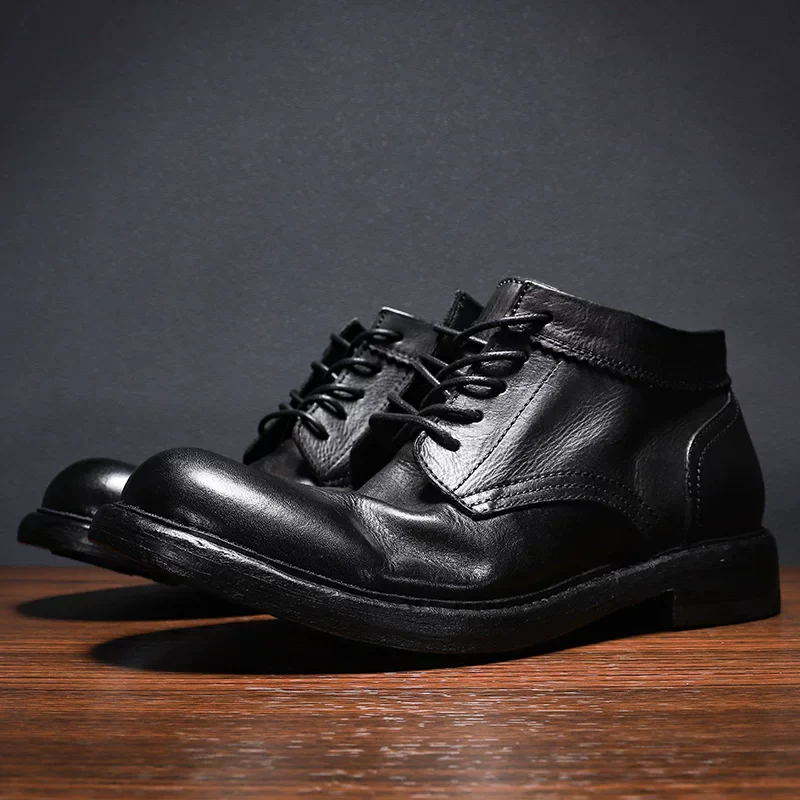 Horse leather high-top retro washed casual tooling boots