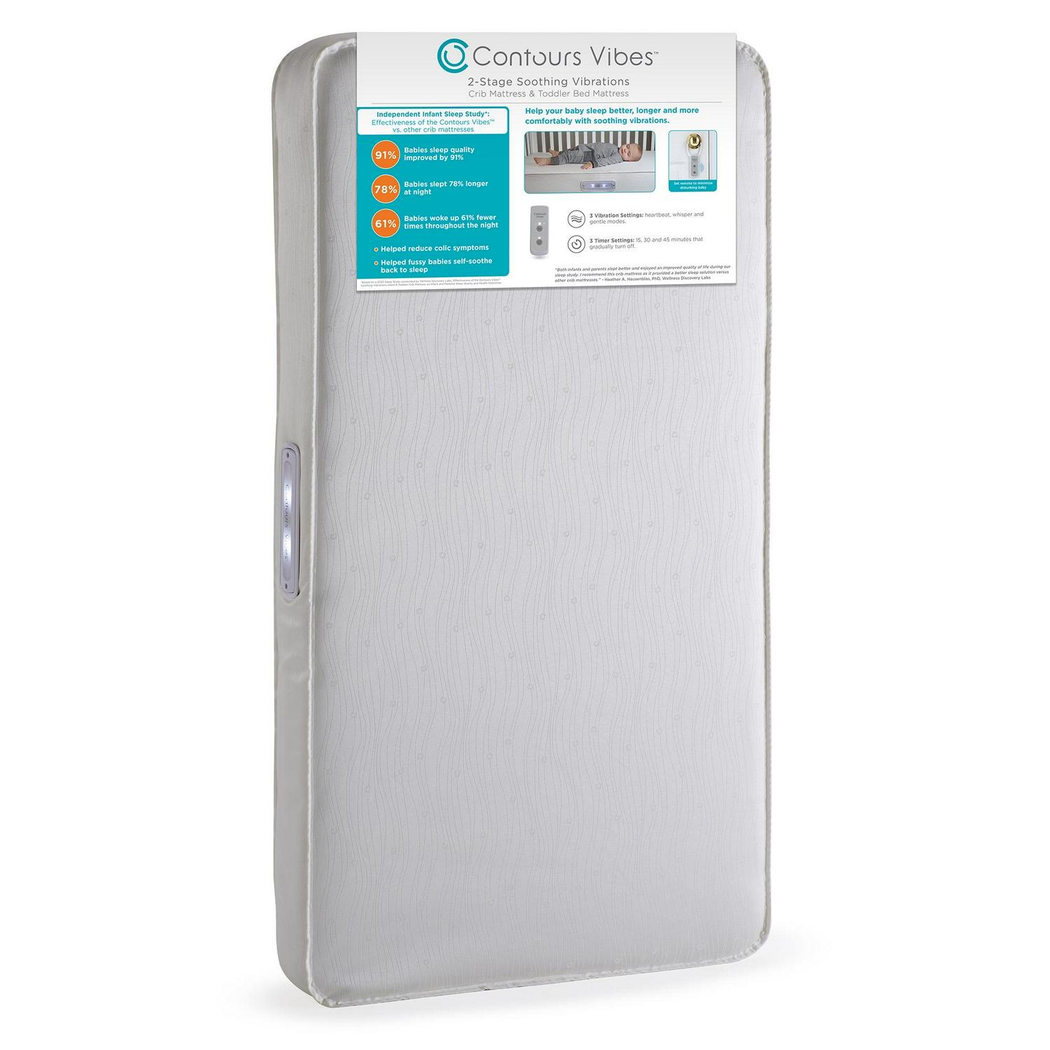 Contours Vibes 2-Stage Soothing Vibrations Baby Crib &amp; Toddler Mattress with Remote. 201 Coil