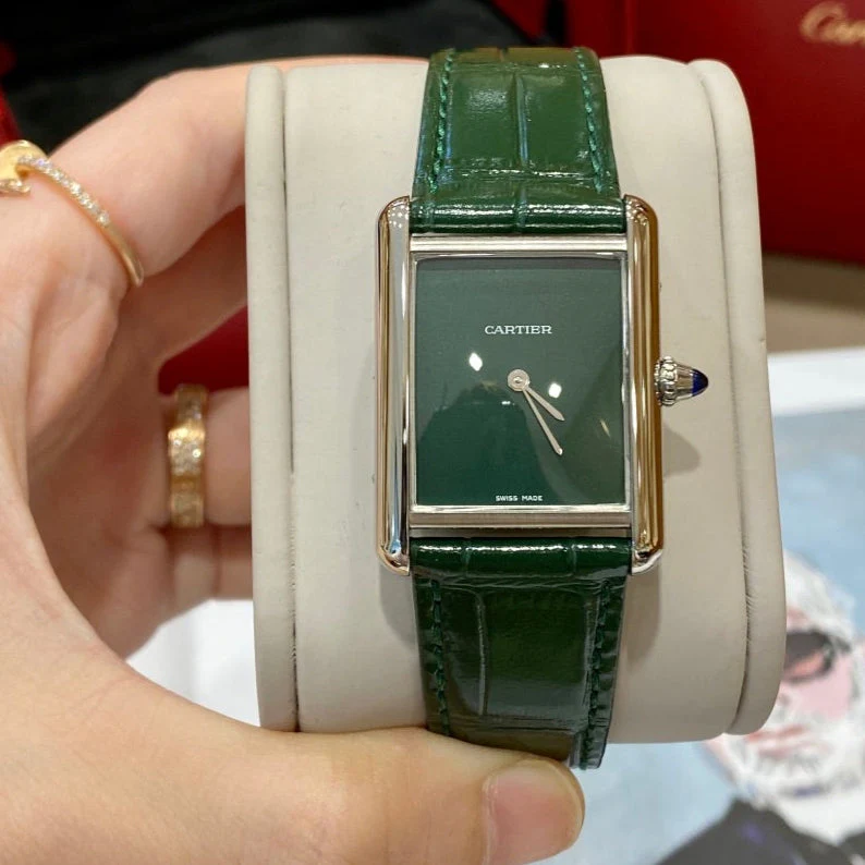 Cartier Watch Tank 25.5mm Quartz Silver Green Dial