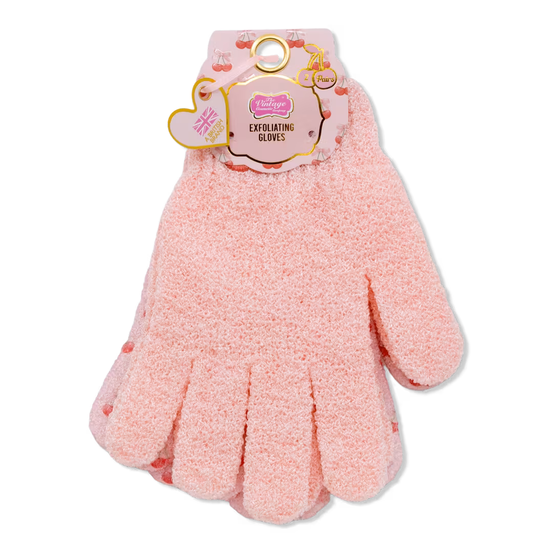 The Vintage Cosmetic Company  Ditsy Rose Print Exfoliating Bath & Shower Gloves Duo Set
