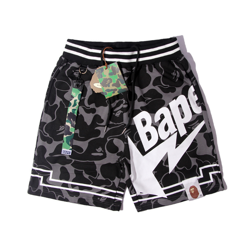 Grey camouflage lightning logo drawstring elastic shorts