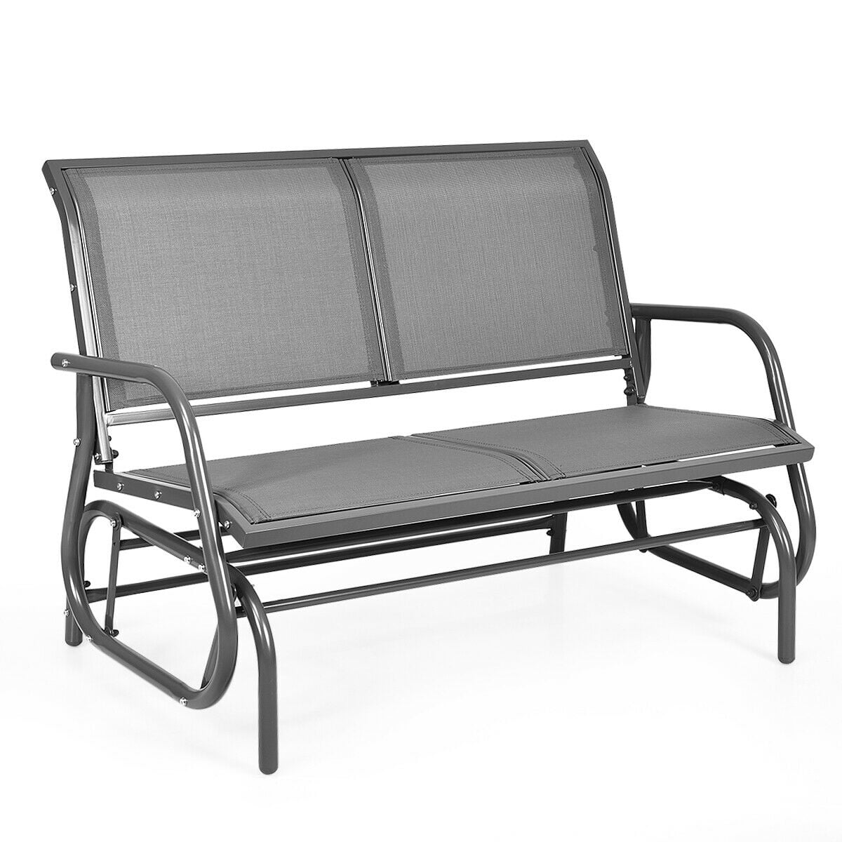 Gymax 48'' Outdoor Patio Swing Glider Bench Chair Loveseat Rocker Lounge Backyard Grey