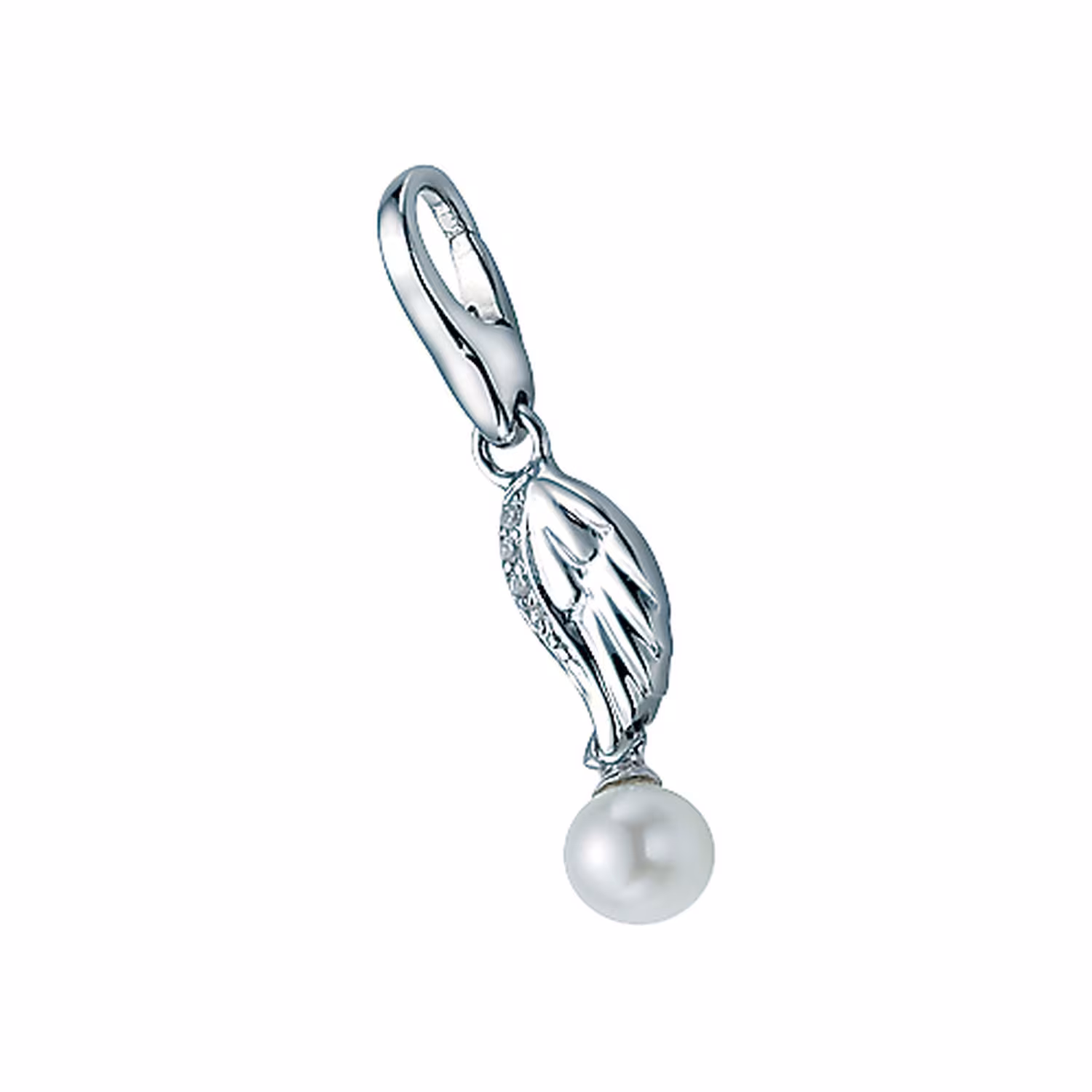 Charm Flügel mit Zirkonia und Süßwasser Perle, Silber 925