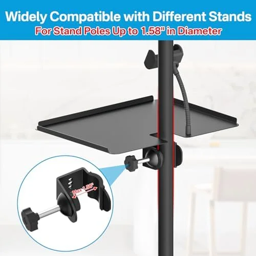 Universal Metal Clamp-on Shelf Pole Stand for TV Cart Stands, Speaker Stands, Microphone Stand Tray Shelf Up to 1.58