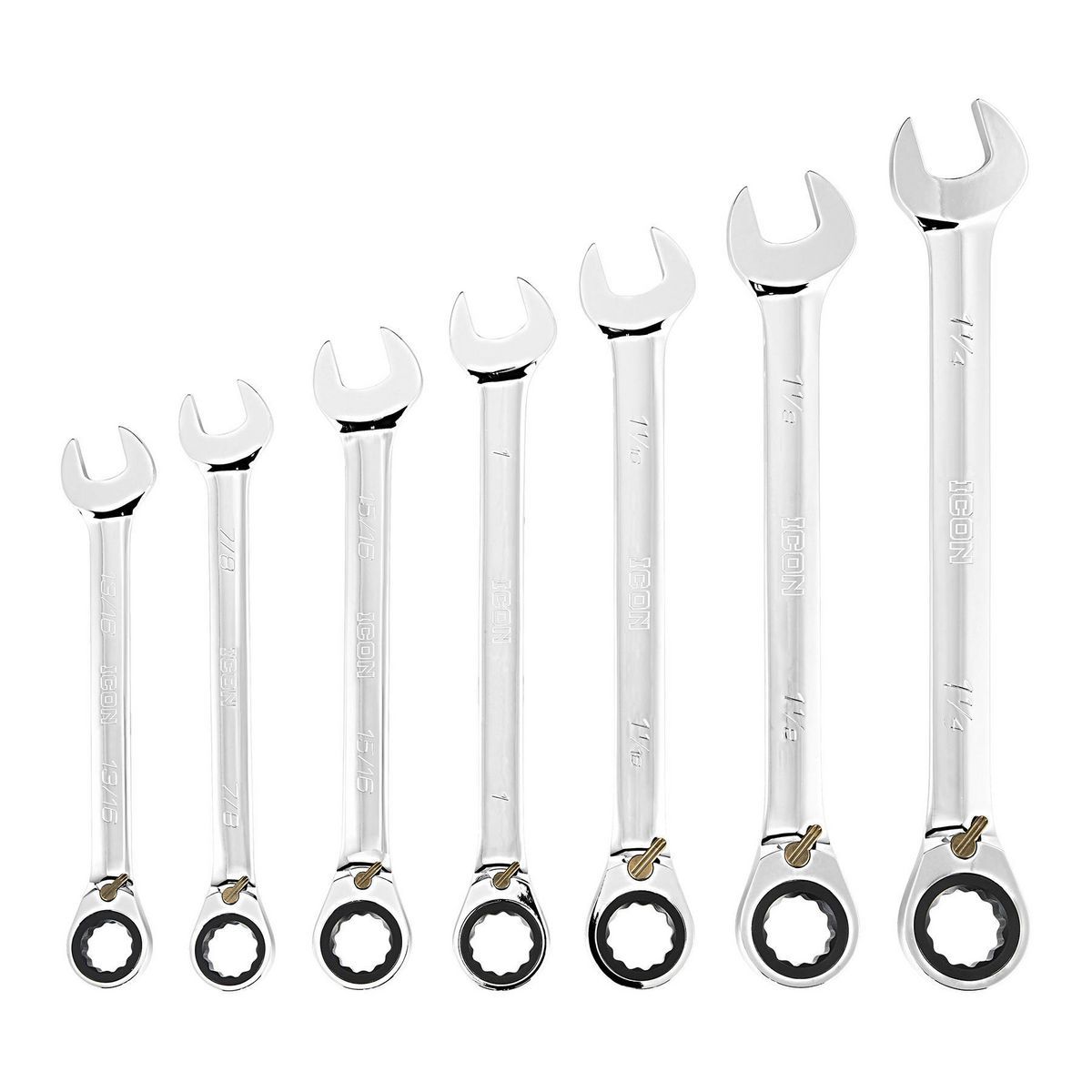 ICON Professional Large Reversible SAE Ratcheting Combination Wrench Set, 7-Piece