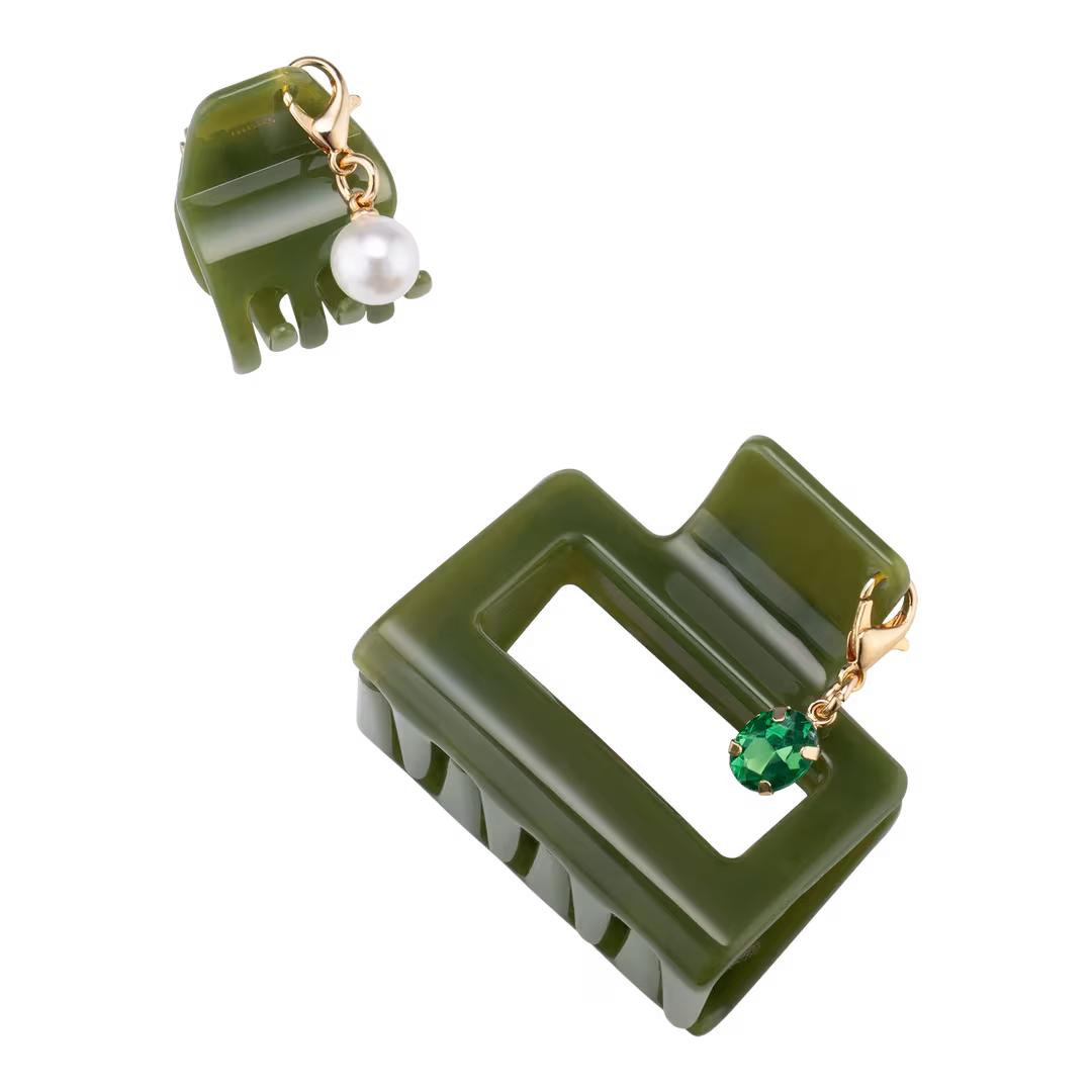 Conair Accessories  Olive Claw Clip Set with Pearl & Stone Charms