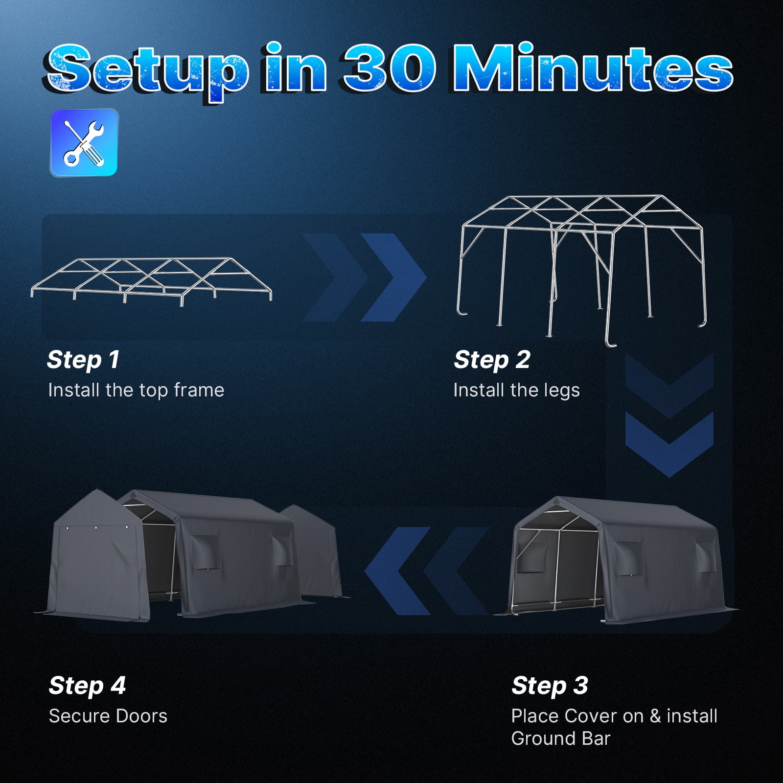 ADVANCE OUTDOOR 10x15 ft Outdoor Storage Shelter Shed with 2 Roll up Zipper Doors & Vents Peak Roof Carport for Motorcycle Waterproof and UV Resistant Anti-Snow, Gray