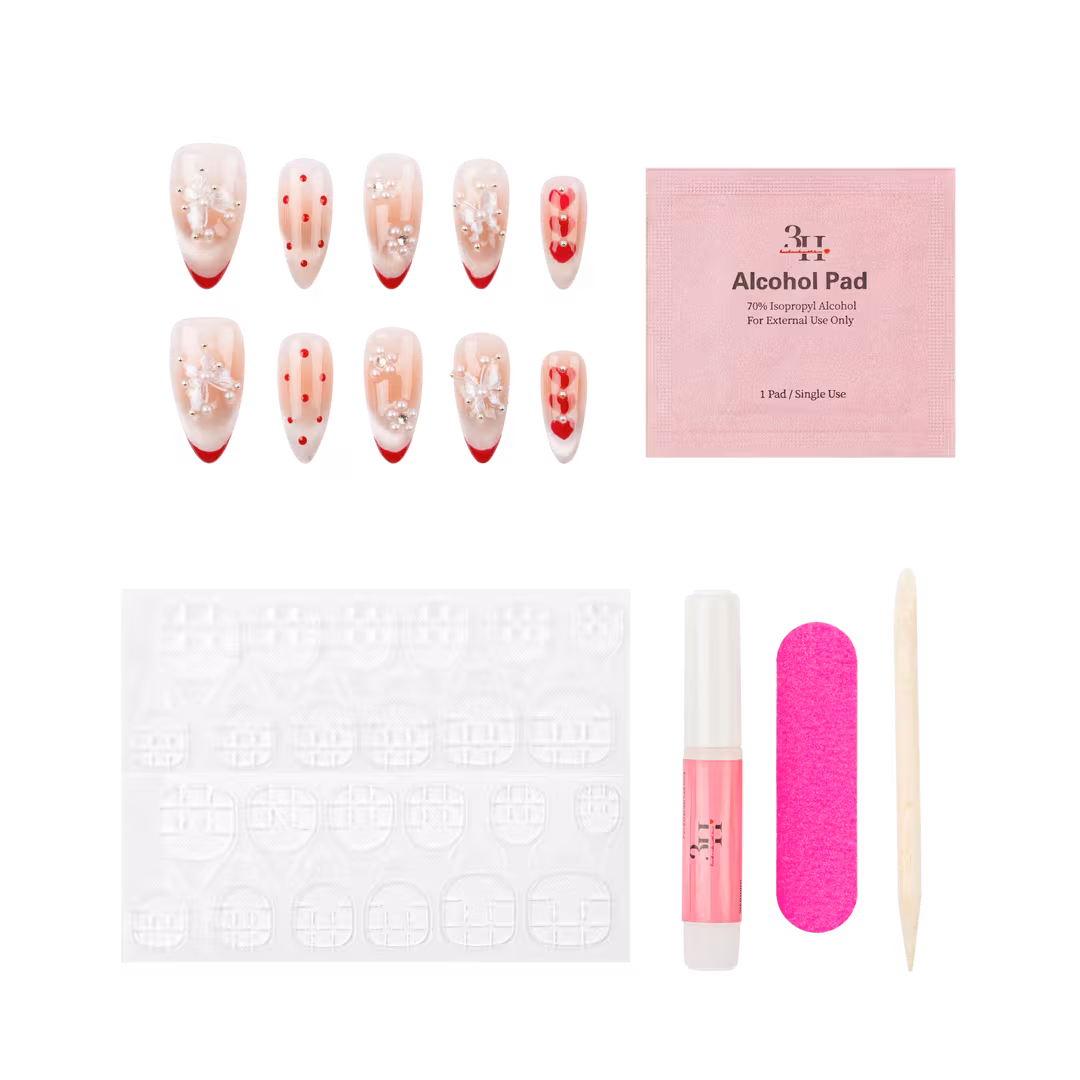 3H Nails  Cherry Blossom Medium Almond Press-On Nails