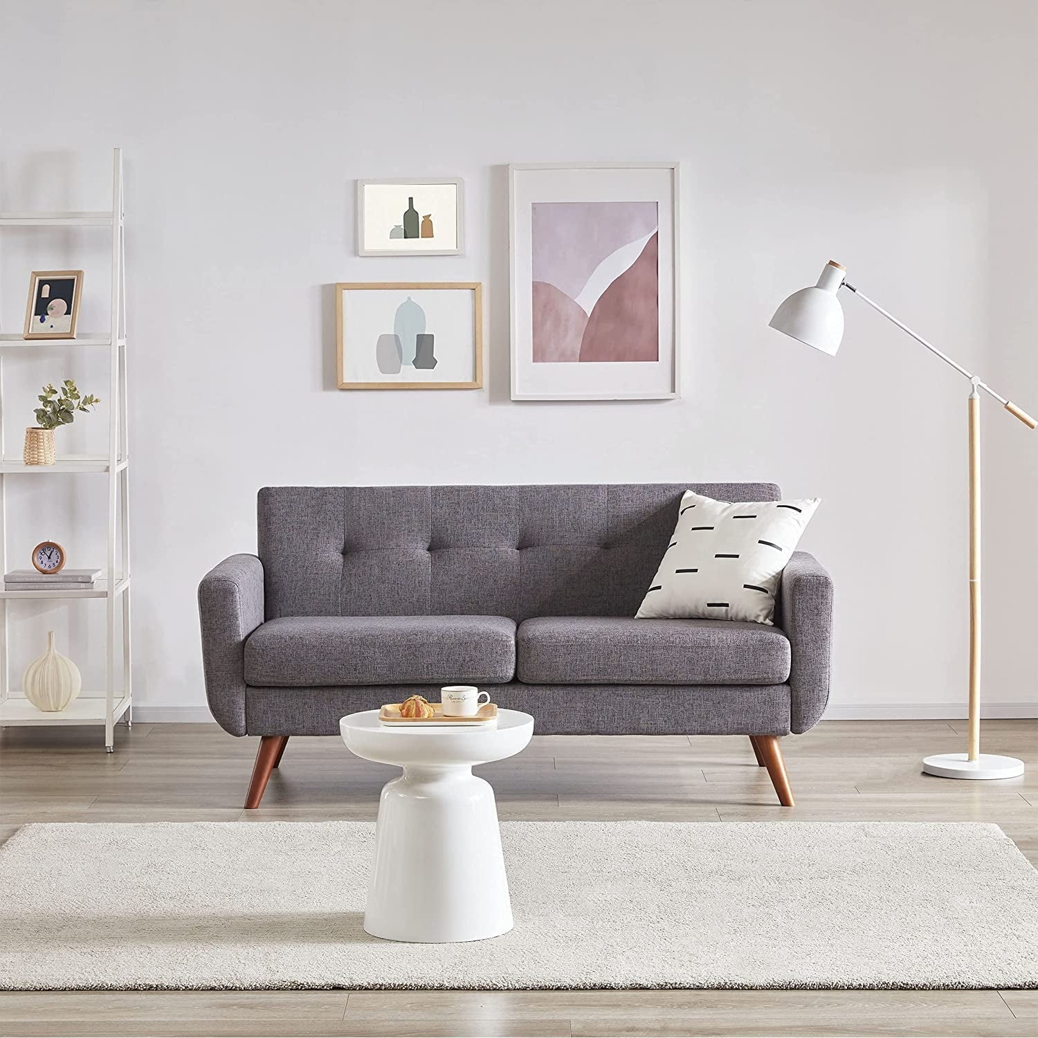Tbfit  65" W Loveseat Mid-Century Design for Living Room Small Spaces Tufted Sofa Sturdy and Comfotable, Dark Grey