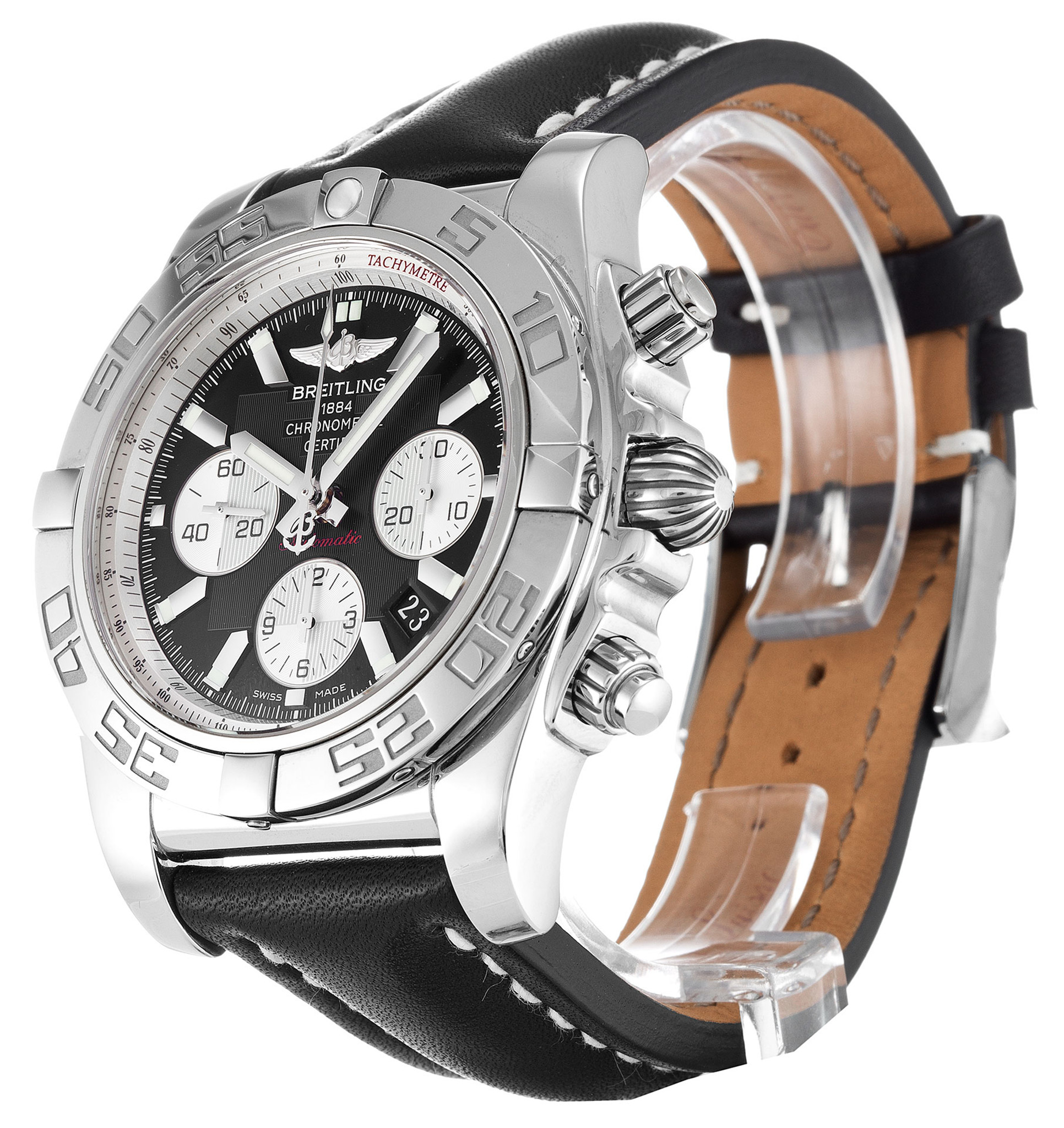 Replica Breitling Chronomat 44 Black Dial Leather Strap AB0110