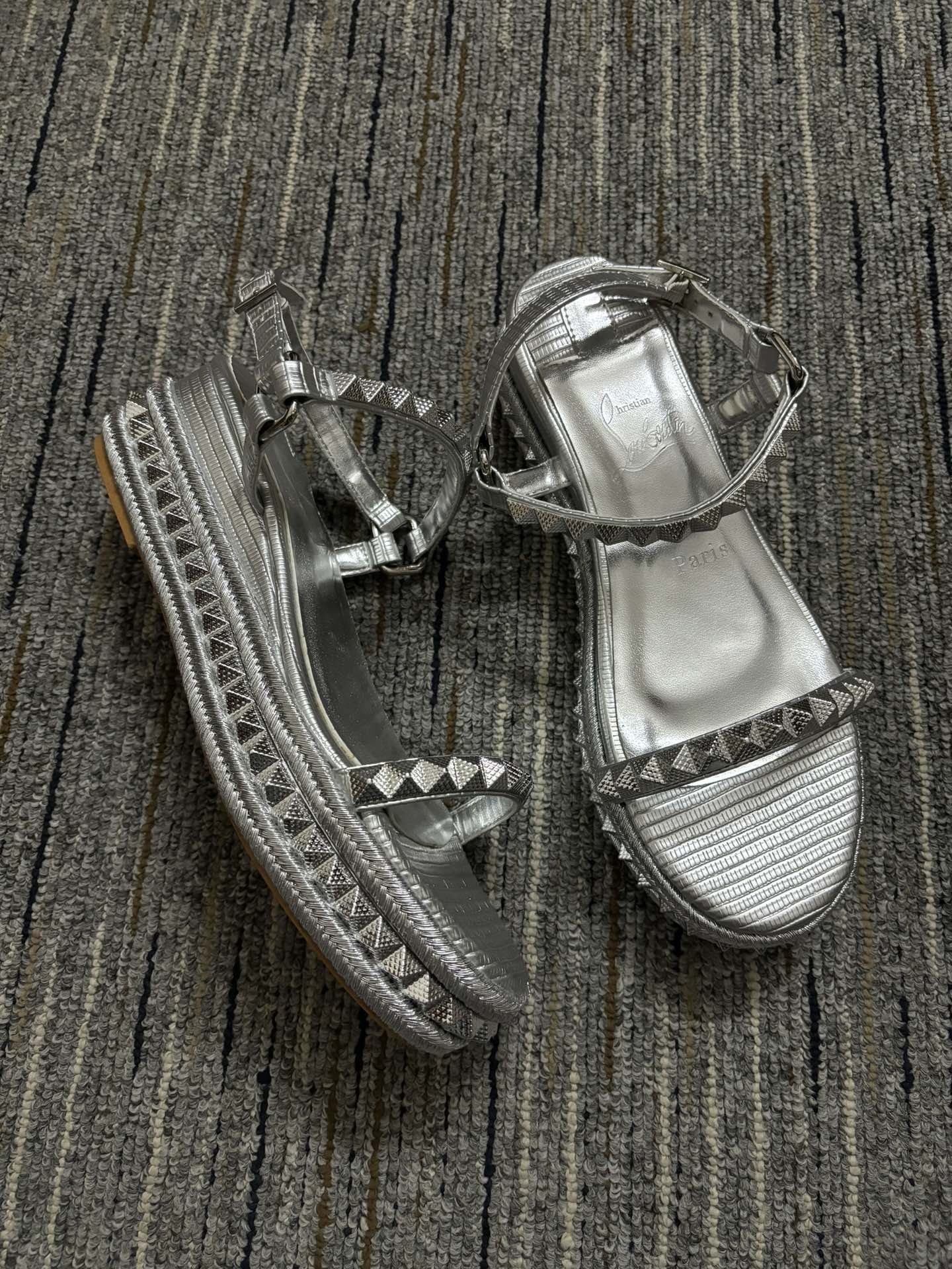 Christian Louboutin Pyraclou Metallic Spikes Platform Sandals