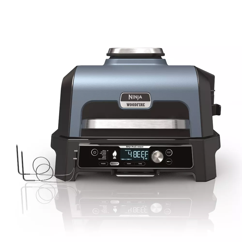 Ninja OG951 Woodfire ProConnect Premium XL Outdoor 7-in-1 Grill & Smoker, App Enabled, Air Fryer, 2 Built-In Thermometers - Blue