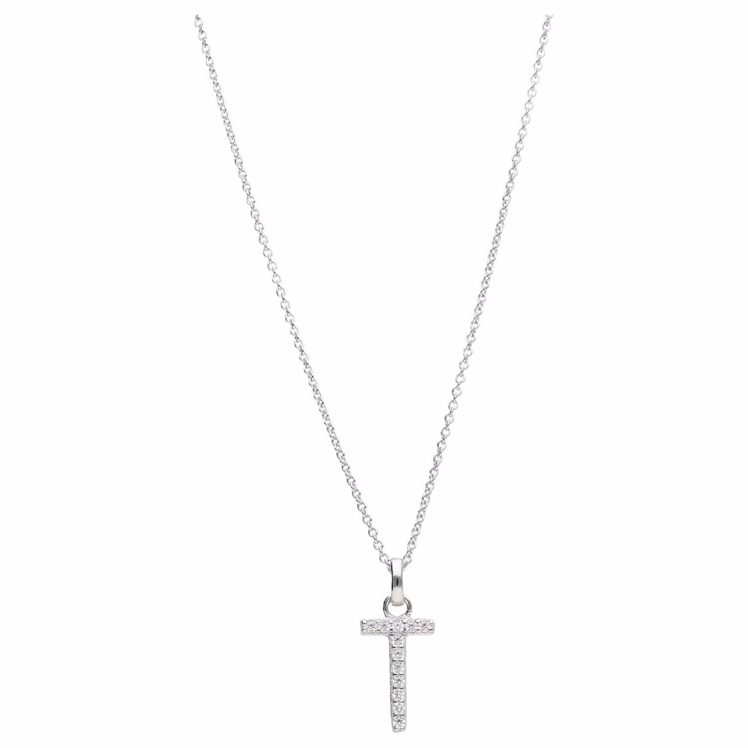 Kette Buchstabe T mit Zirkonia Steine, Silber 925