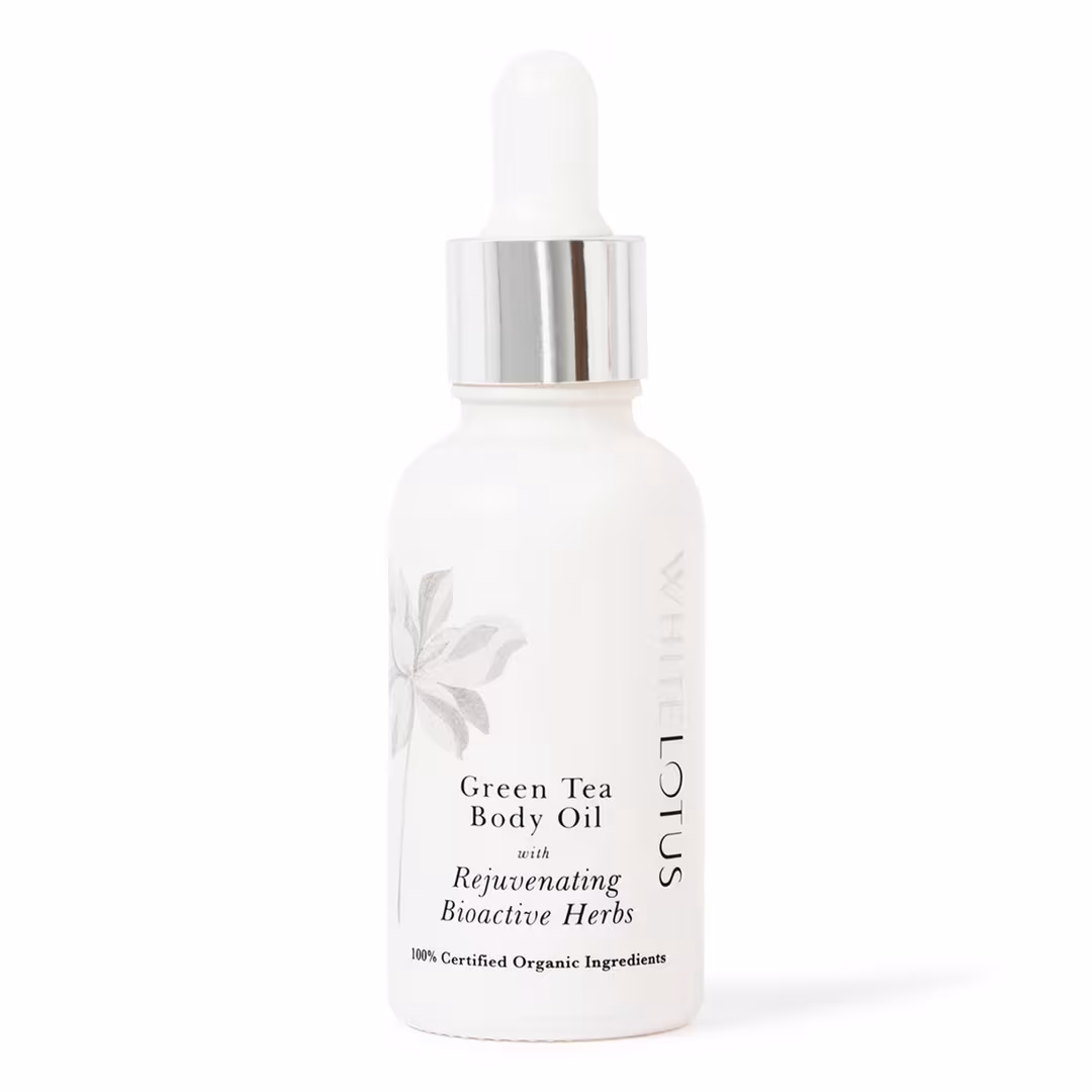 White Lotus Beauty  Green Tea Body Oil With Rejuvenating Bioactive Herbs