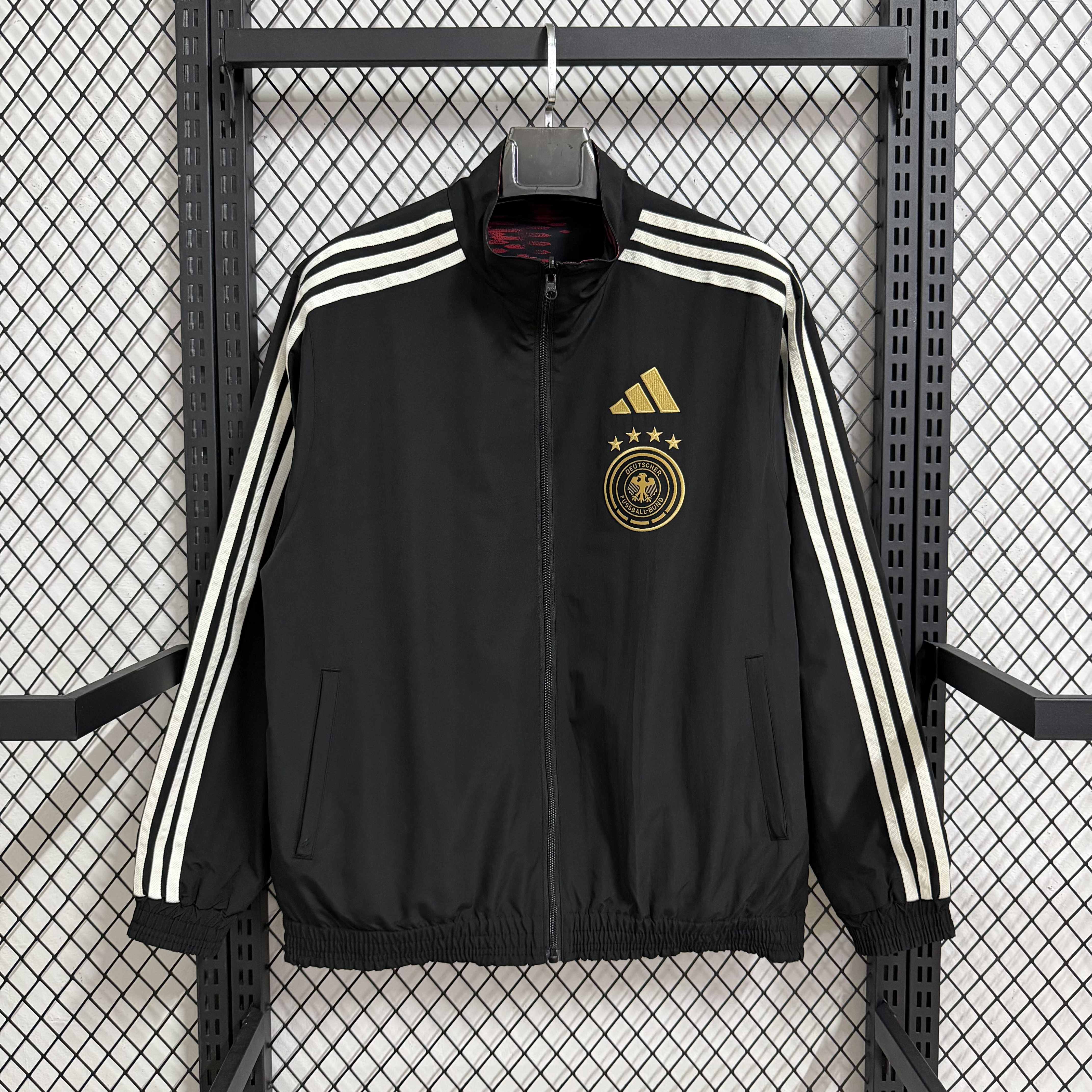 25-26 German team double-sided transfer printed red and black waterproof windbreaker