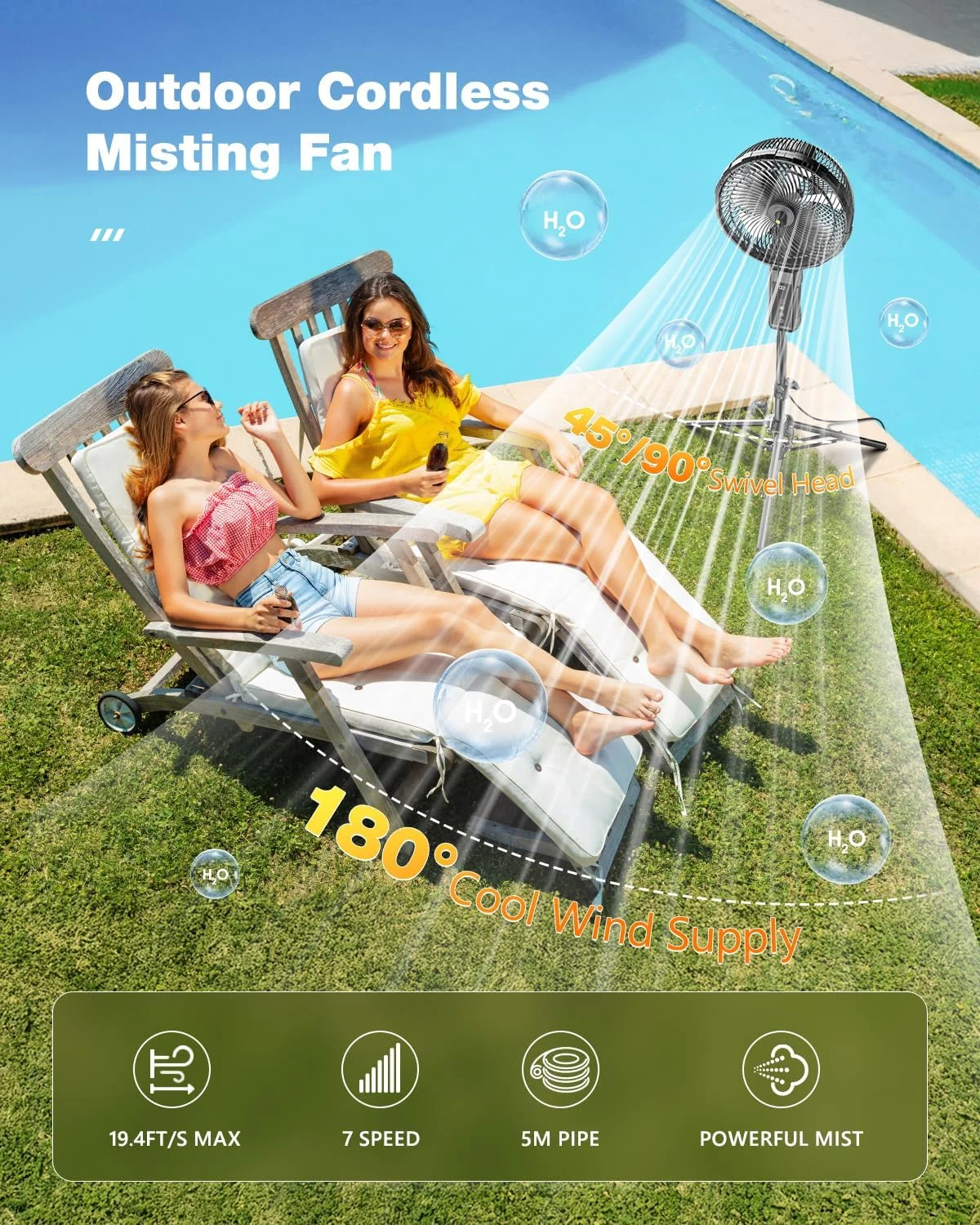 Portable fan products, 20000mAh 12-inch outdoor misting fan, suitable for outdoor patios