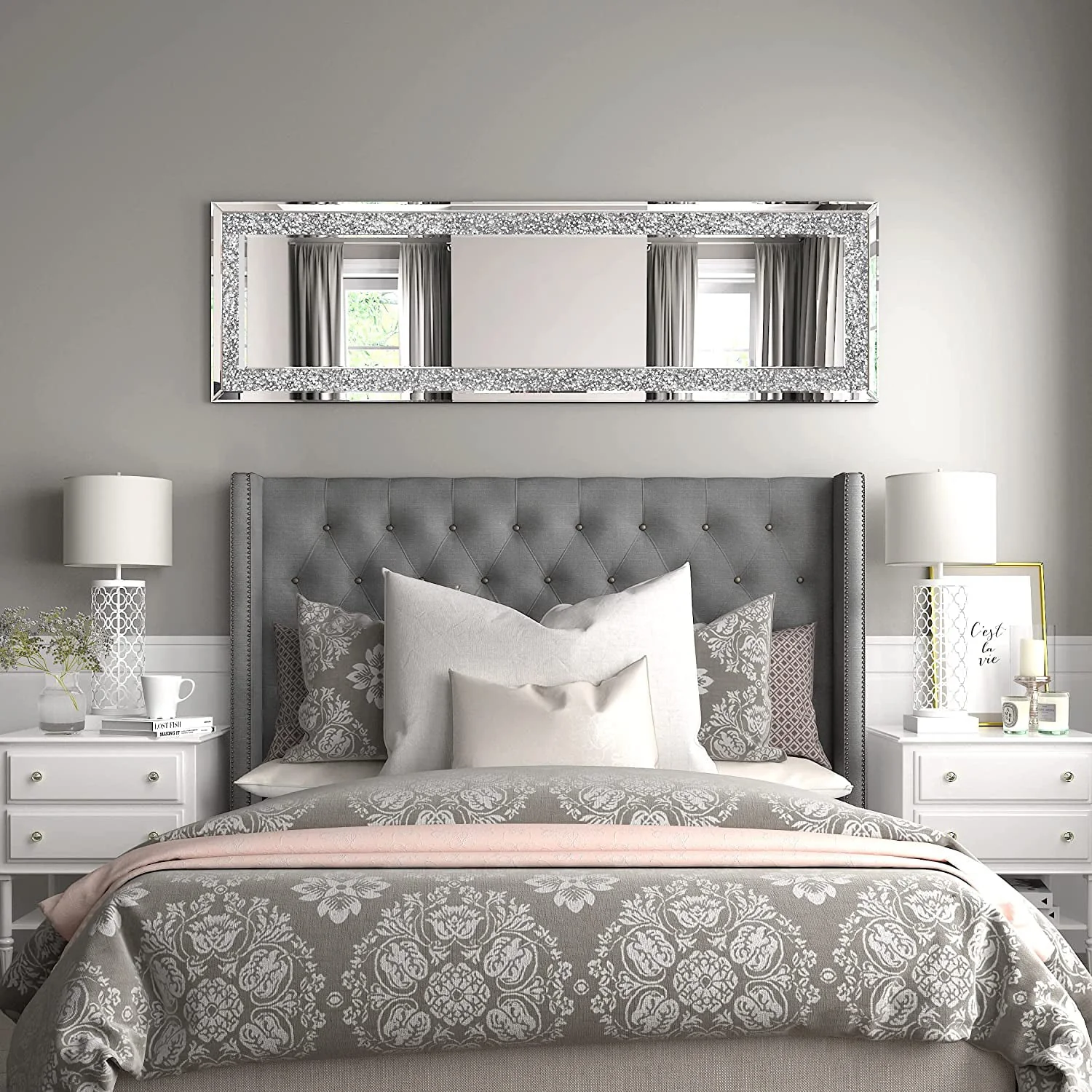 KOHROS 58"x18" Crystal Full Length Standing Floor Mirror Full Body Mirror Silver