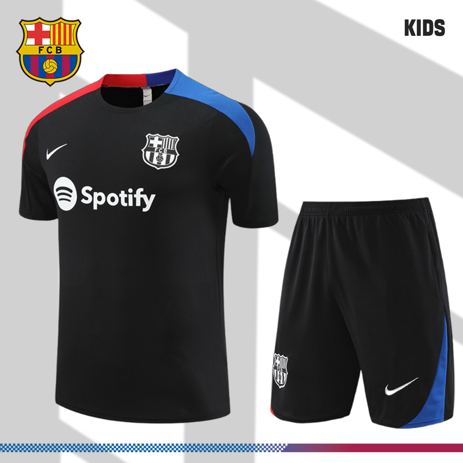 2024/2025 Barcelona Black Kids Short Sleeve Training Clothes (Kids Kit)
