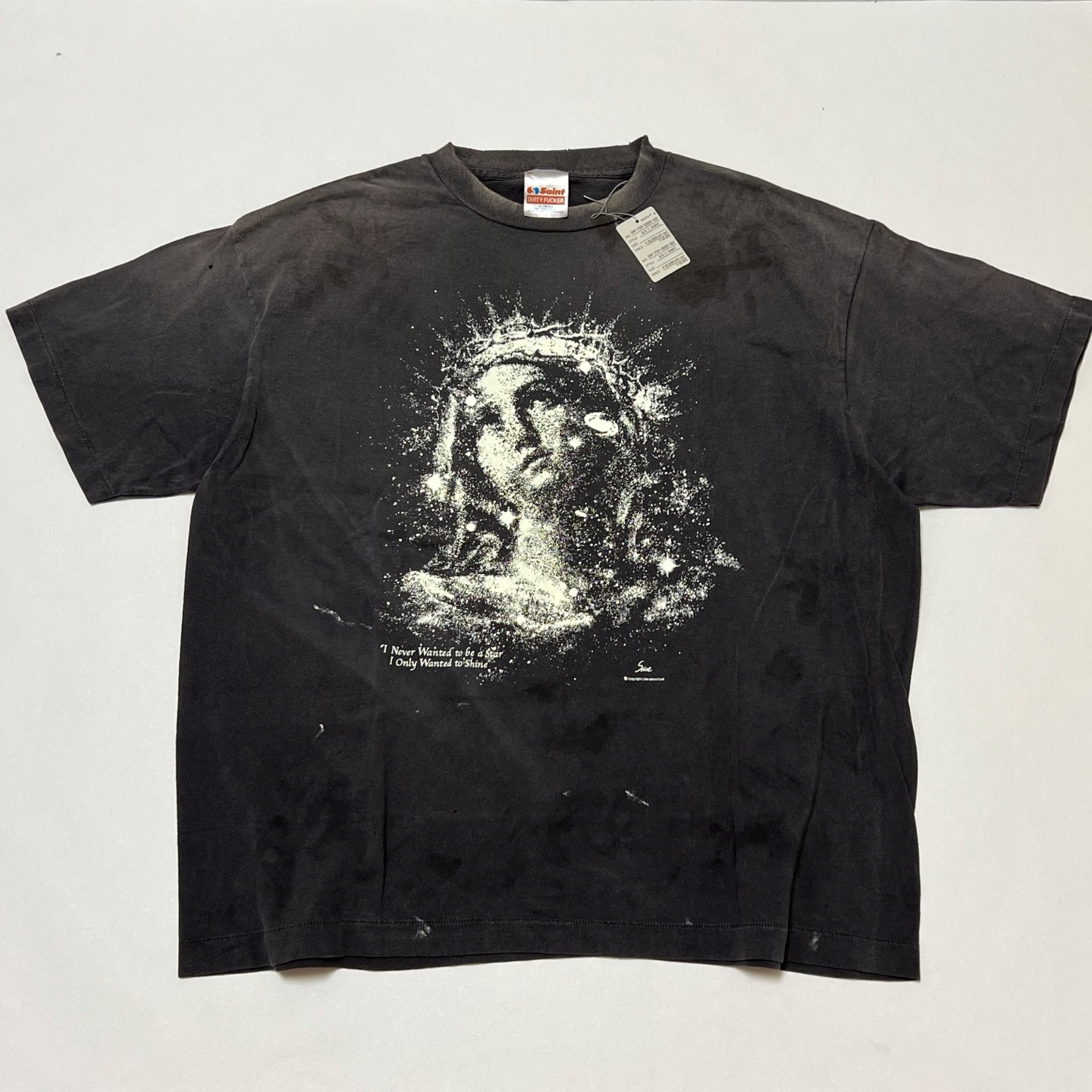Luminous Virgin Mary washed black vintage short sleeve
