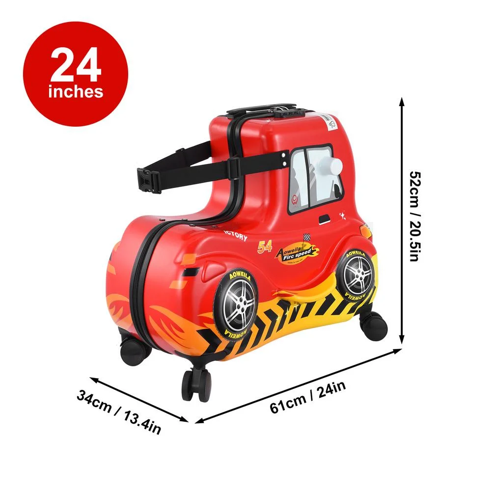 WAASOSCON Ride on Kids Luggage 24 in Carry-On Luggage Red Car Cabin Case with Wheels Cabin Luggage with Safety Belt Cute Hardside Kids Suitcase for Airplane Travel thrifty