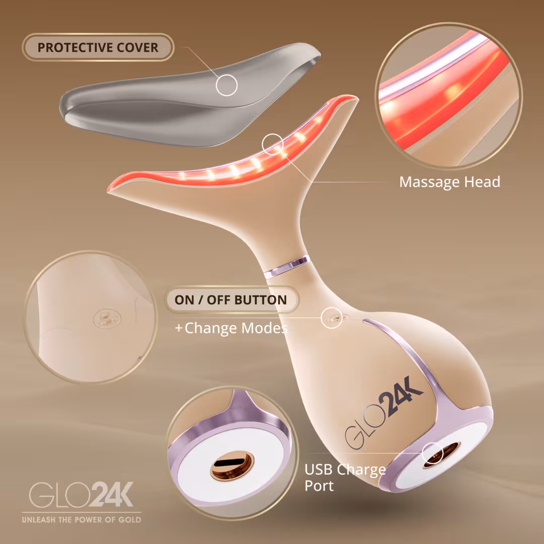 Glo24k  7 Color LED Neck & Face Device with 24K PM Night Cream