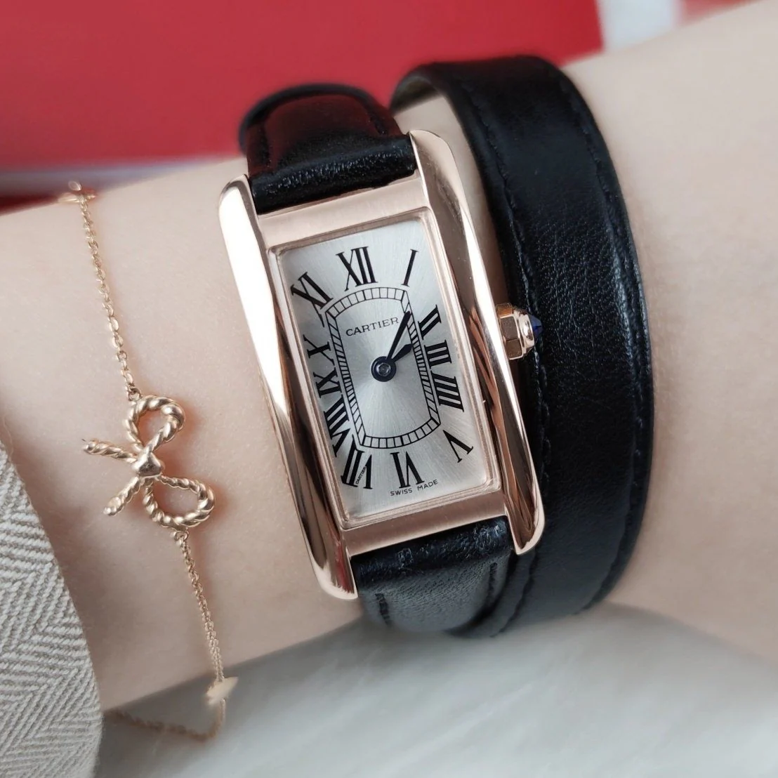 Cartier Watch TANK AMERICAINE QUARTZ ROSE GOLD SILVER DIAL