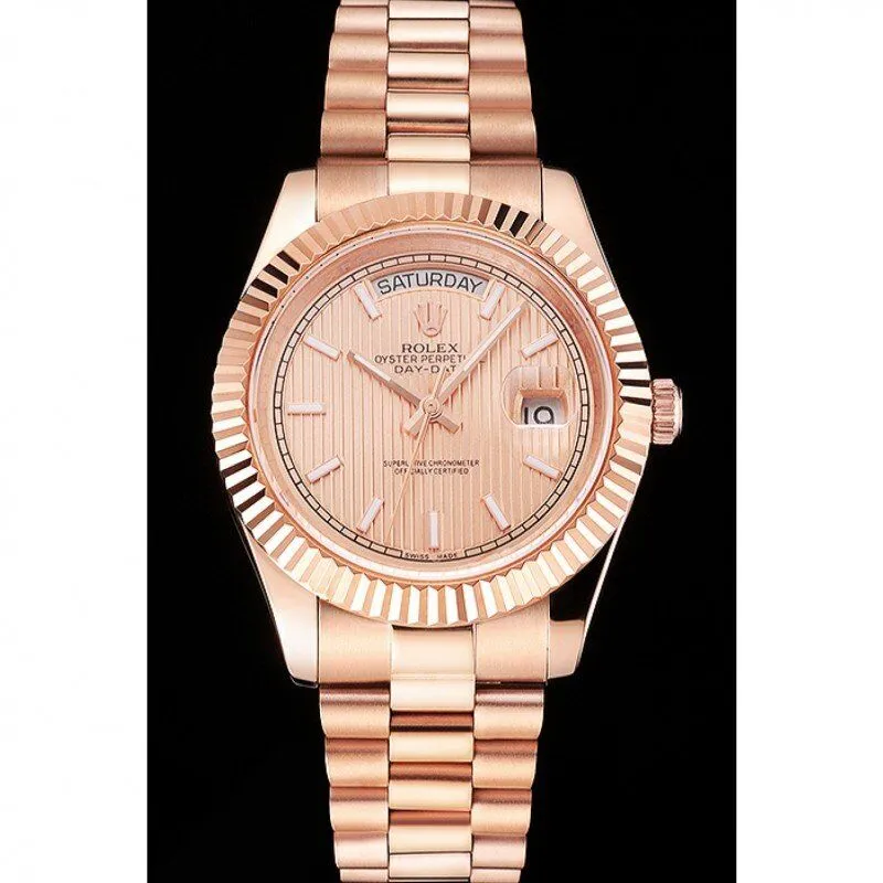 Swiss Rolex Day-Date 40 Rose Gold Etched Dial Rose Gold Case And Bracelet
