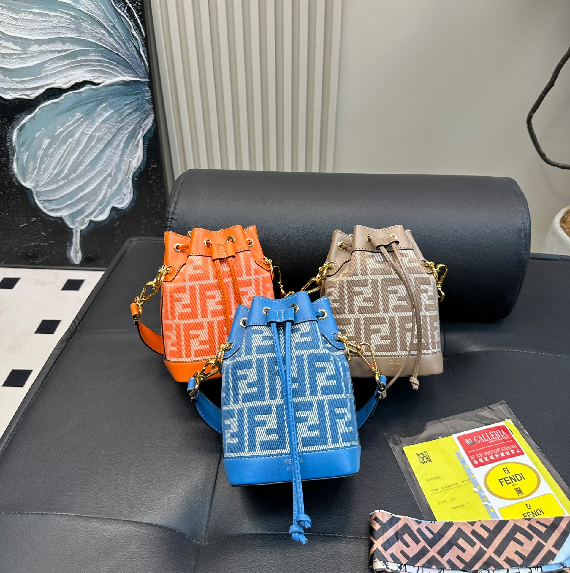 Fendi Mon Tresor Mini Jacquard Drawstring Bucket Bag