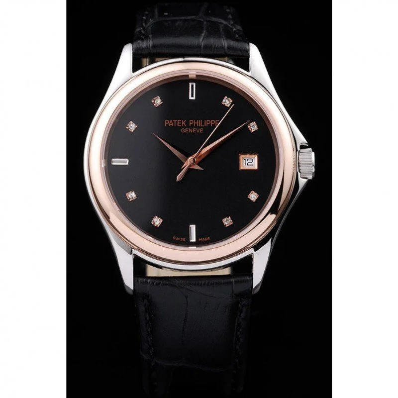 Patek Philippe Geneve Calatrava Crystal Studded Dial Black 38 mm, Stainless Steel