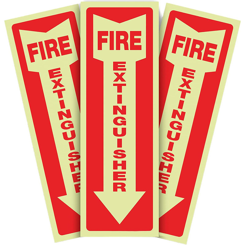 Fire-retardant luminous wall sticker sign, fire extinguisher label, luminous self-illuminating safety warning sign with adhesive backing