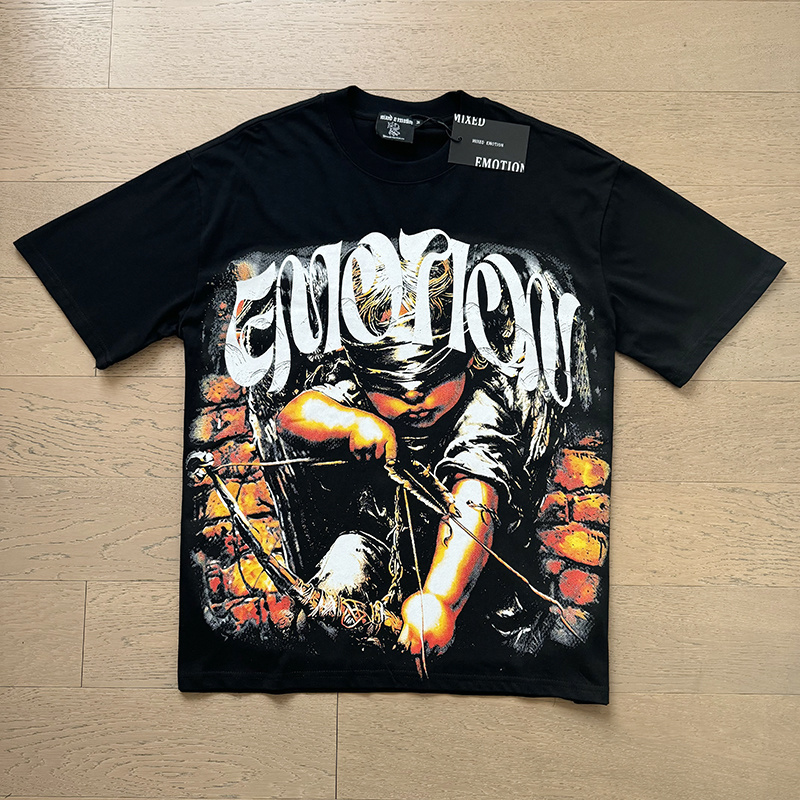 American retro loose-fitting printed brick-print pure cotton short-sleeved shirt