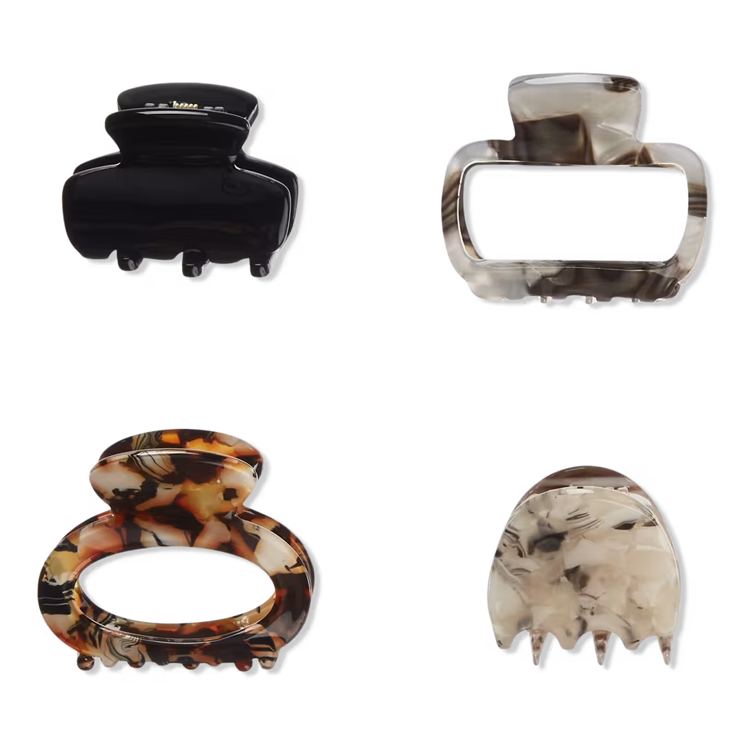 Conair Accessories  4 Pack Mixed Tortoise/Black Claw Clips