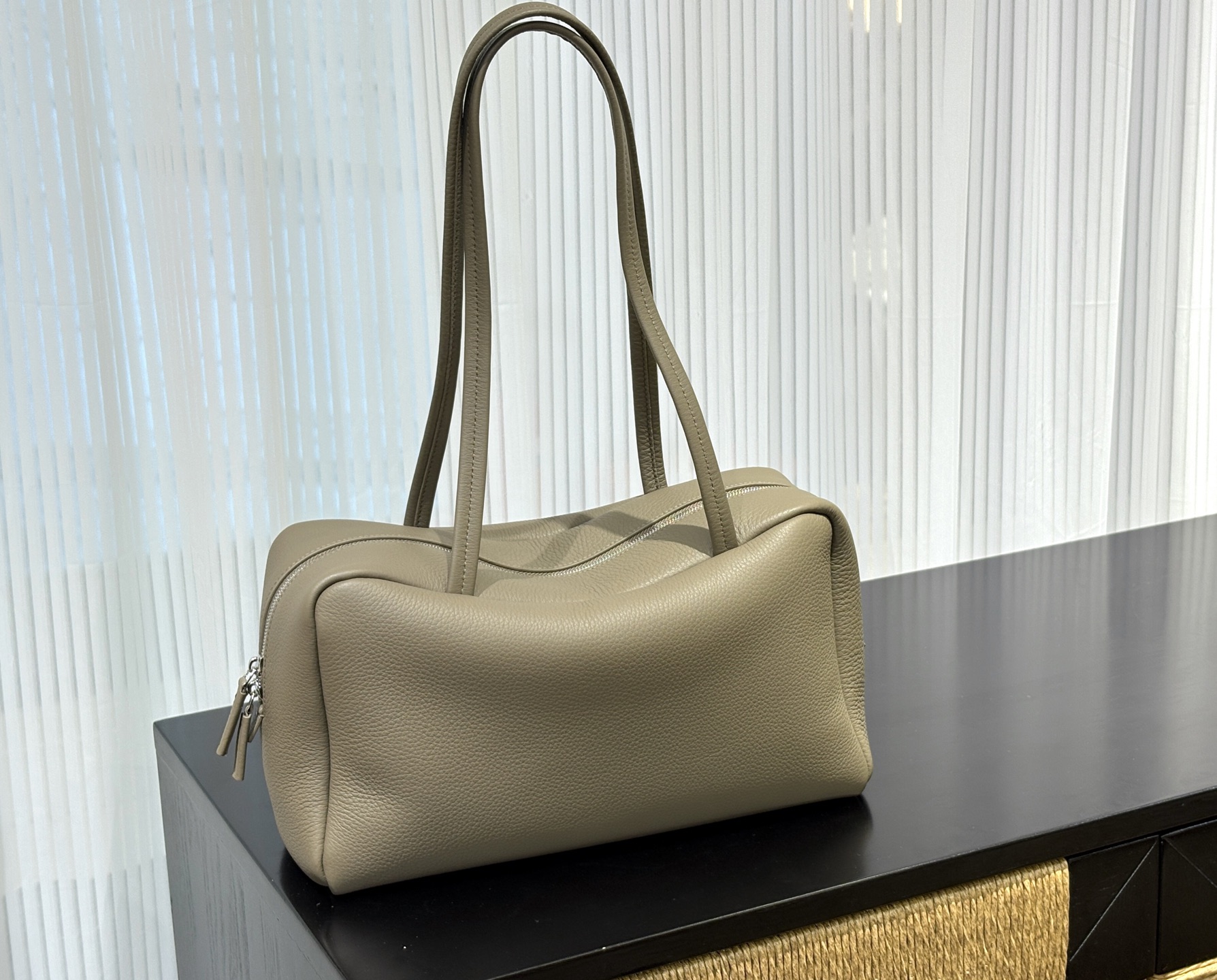 THE ROW Astra Lychee Pattern Elephant Grey Shoulder Bag