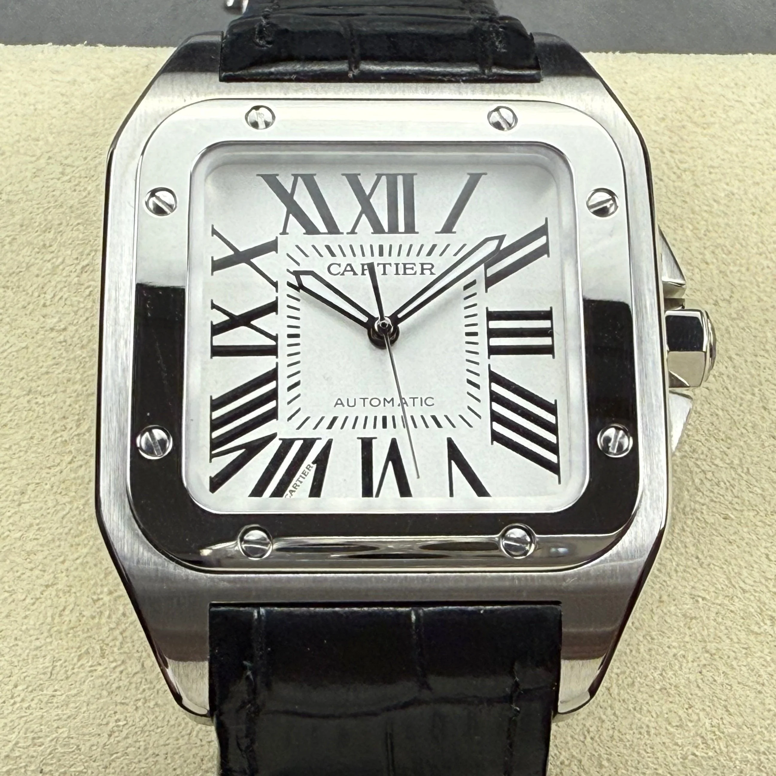 Cartier Watch Men Santos 100 41.3mm Silver Leather