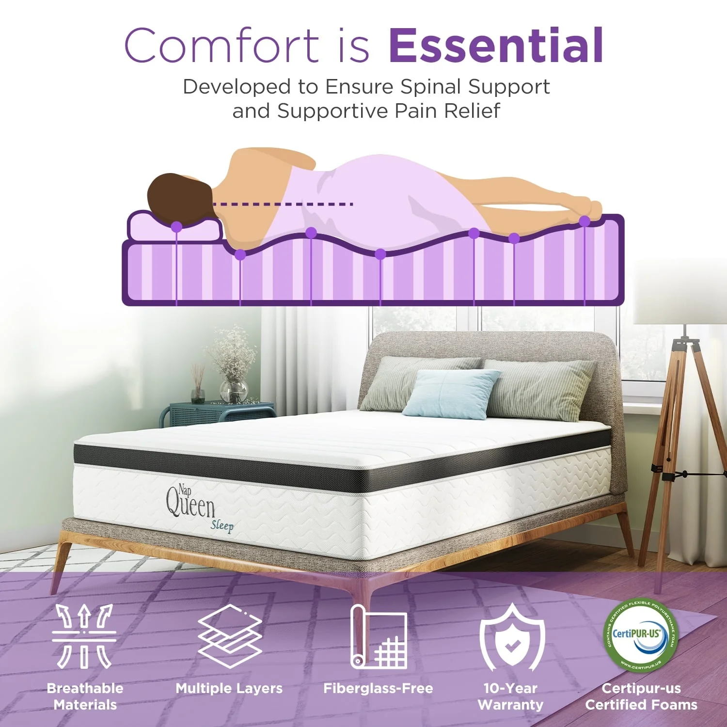 NapQueen Maxima 10?Hybrid of Cool Gel Infused Memory Foam and Coils Mattress, Full