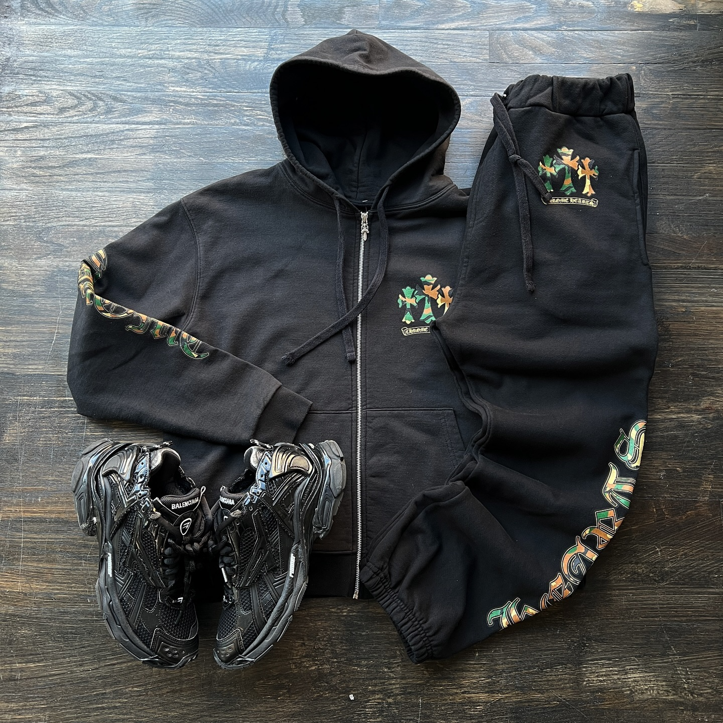 Vintage Cross Zip Hoodie Set