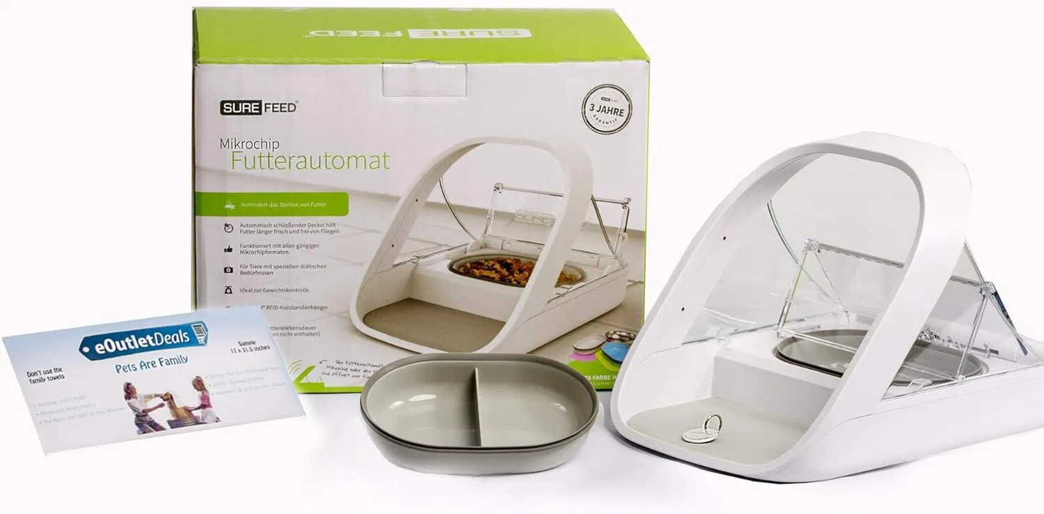 SureFeed Automatic Microchip Pet Feeder for Cats – Dual Wet & Dry Food Compartments, Lightweight Design, Includes Pet Towel