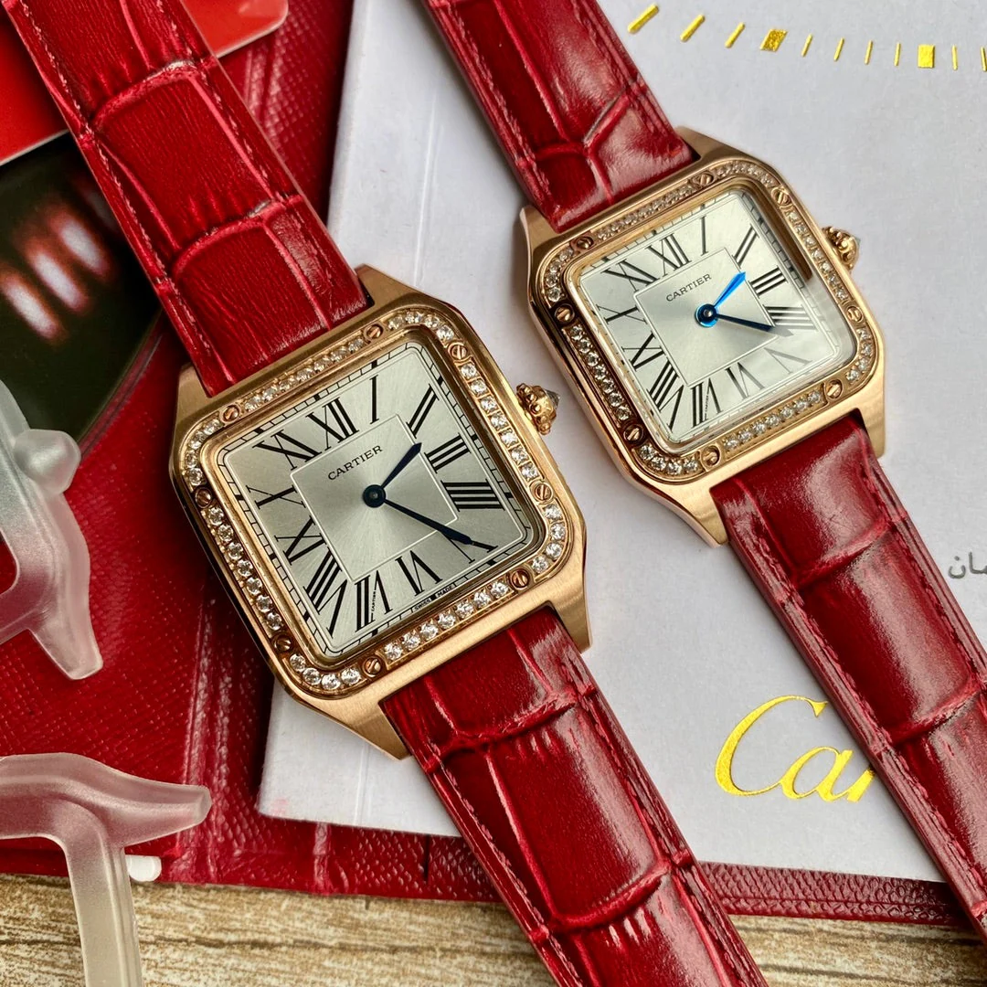 Cartier Watch SANTOS DUMONT QUARTZ ROSE GOLD CASE DIAMOND BEZEL
