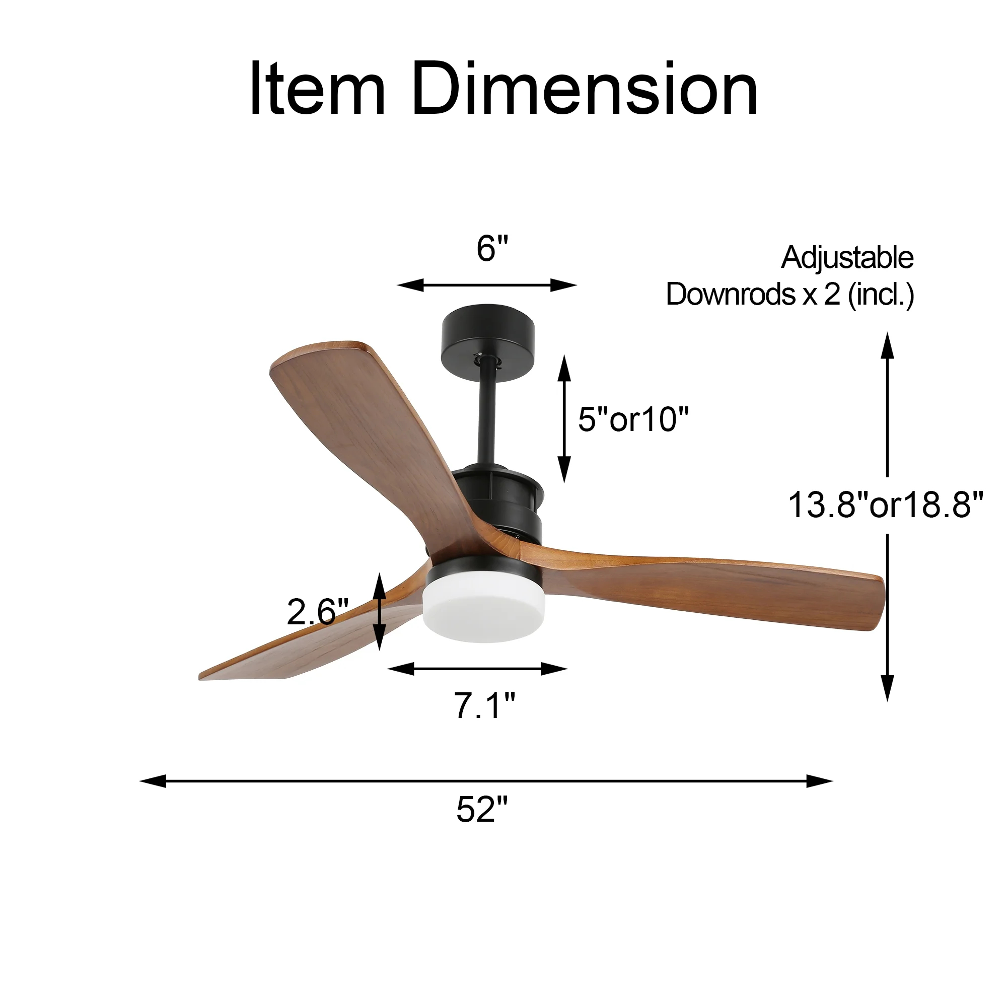 Cusp Barn 52" Wood Ceiling Fan with Lights and Remote Control Modern 3-Blade Reversible DC Motor 6 Fan Speeds Timing Outdoor Indoor Ceiling Light