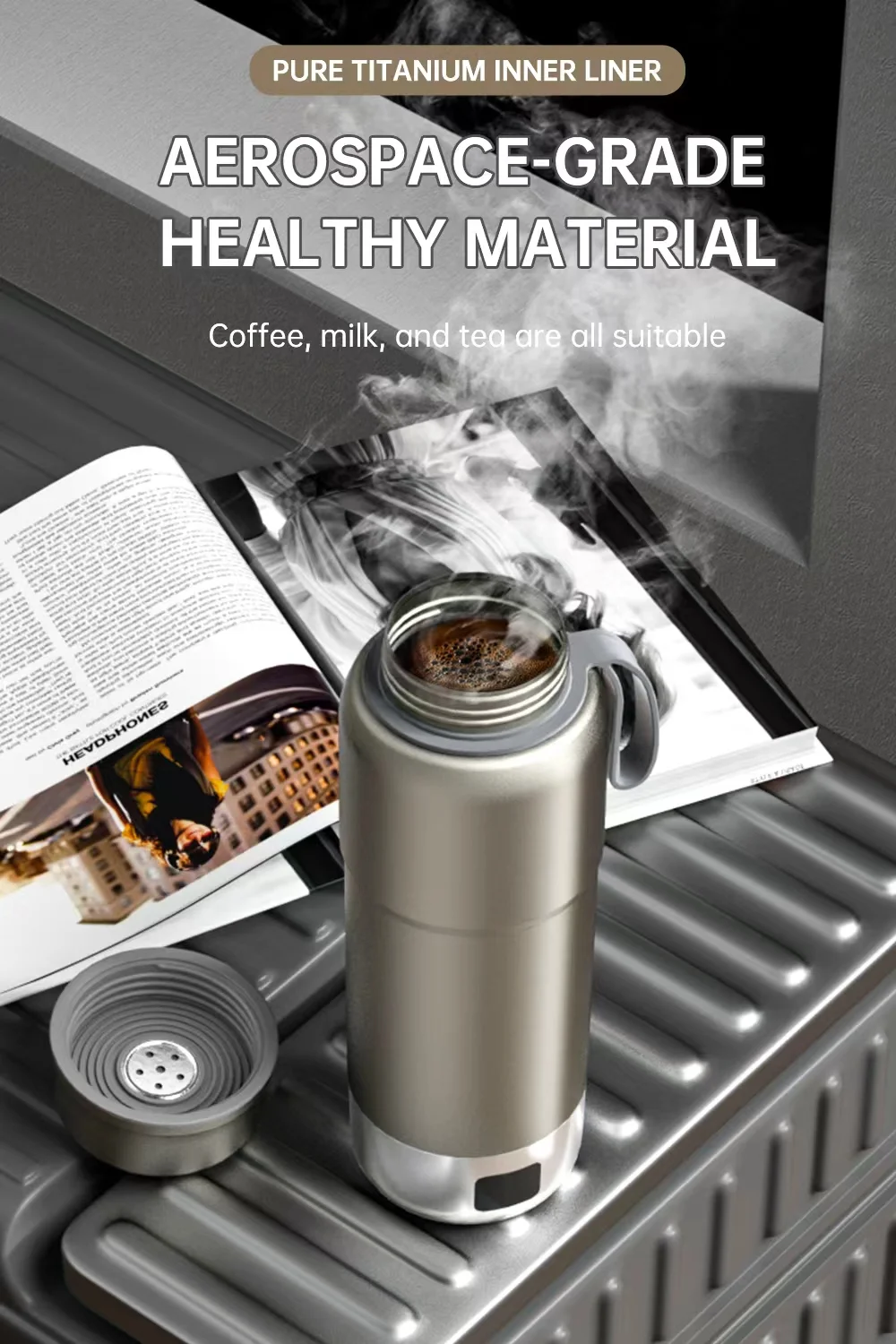 520ml Pure Titanium Portable Electric Kettle C Travel Kettle Dual Voltage 100V-240V with Temperature Control, Lightweight, Leak-Proof, Fast Boil Mini Kettle for Travel, Office, Hotel, Camping