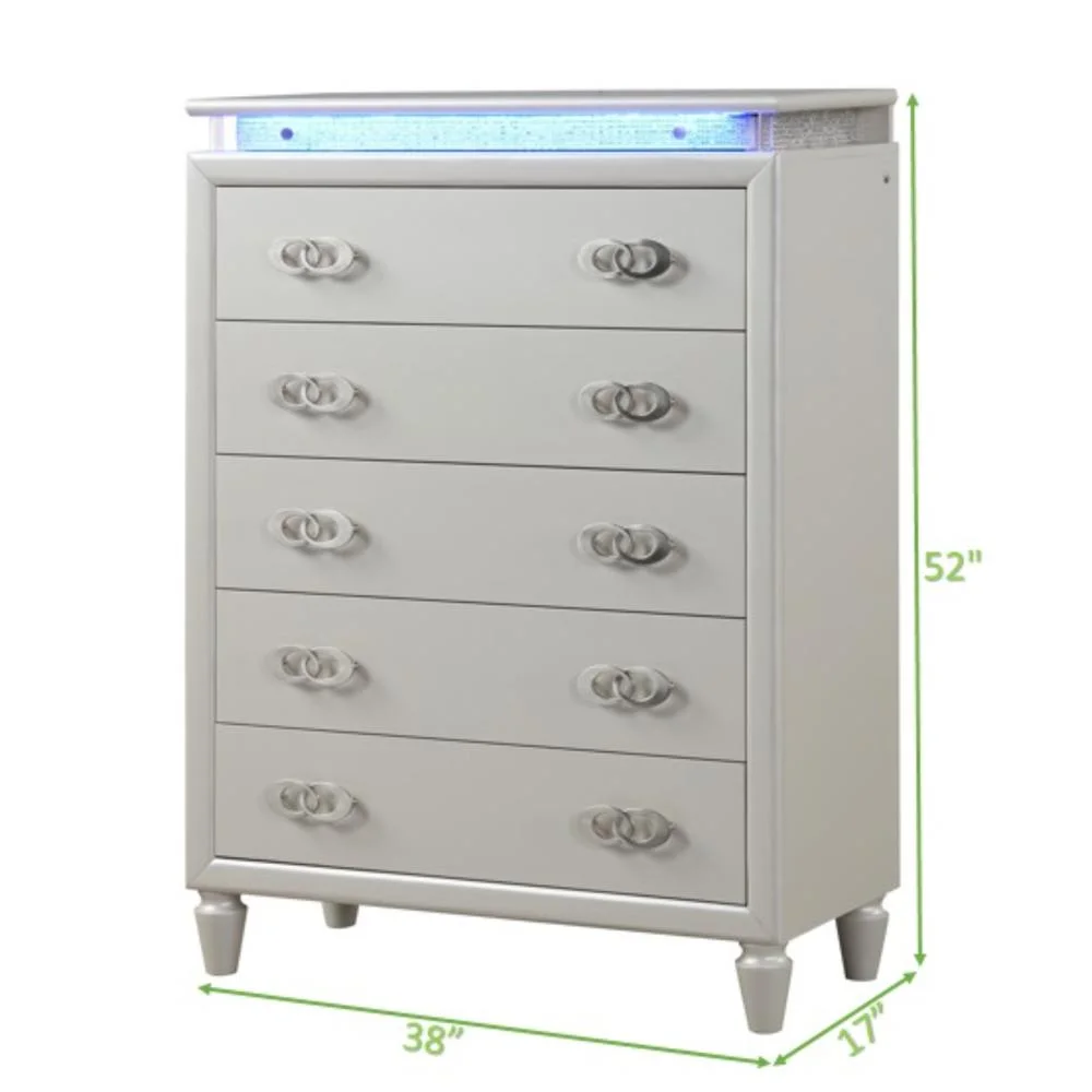 GALAXY HOME FURNISHINGS USA Perla King 5 Pc LED Bedroom Set Made with Wood in Milky White