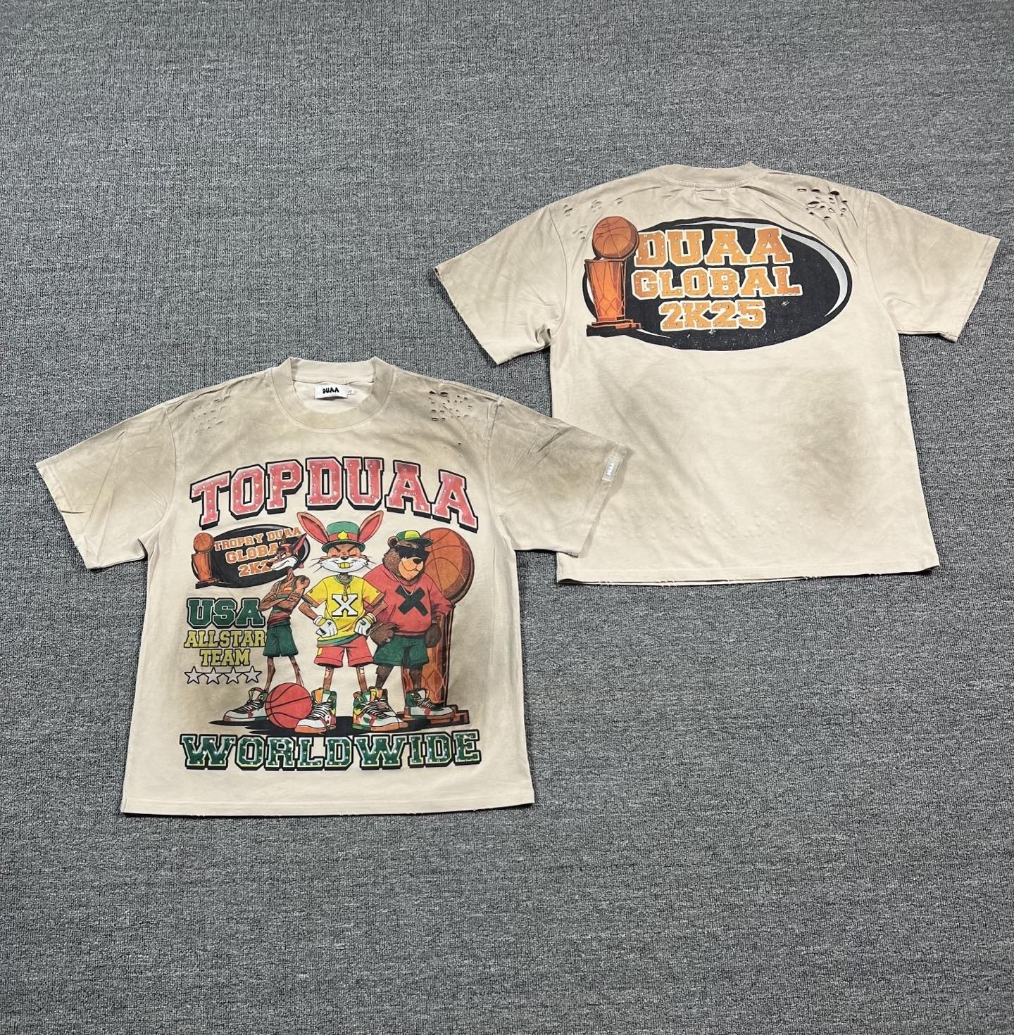 White ink direct spray with rhinestone embellishment, water-damaged vintage short-sleeved T-shirt.style 1