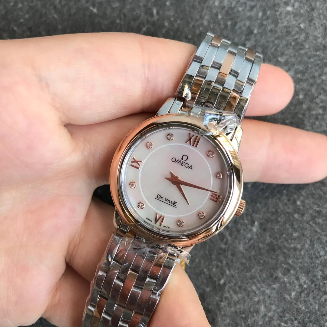 Omega Watch DEVILLE PRESTIGE 27MM QUARTZ ROSE GOLD STEEL DIAMOND NUMERALS