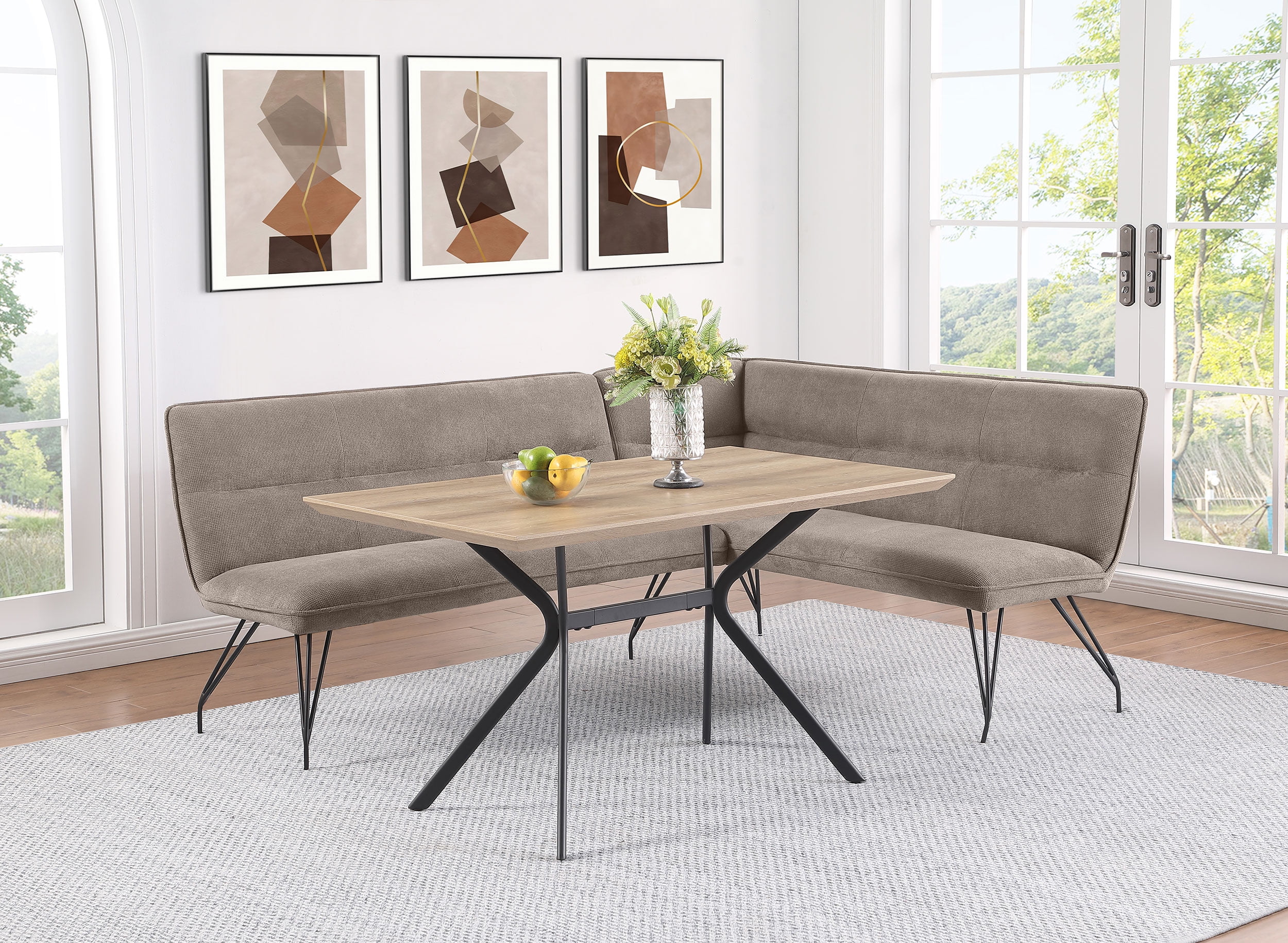 Coaster Dodson Fabric Upholstered L-Shaped Nook Dining Bench Taupe