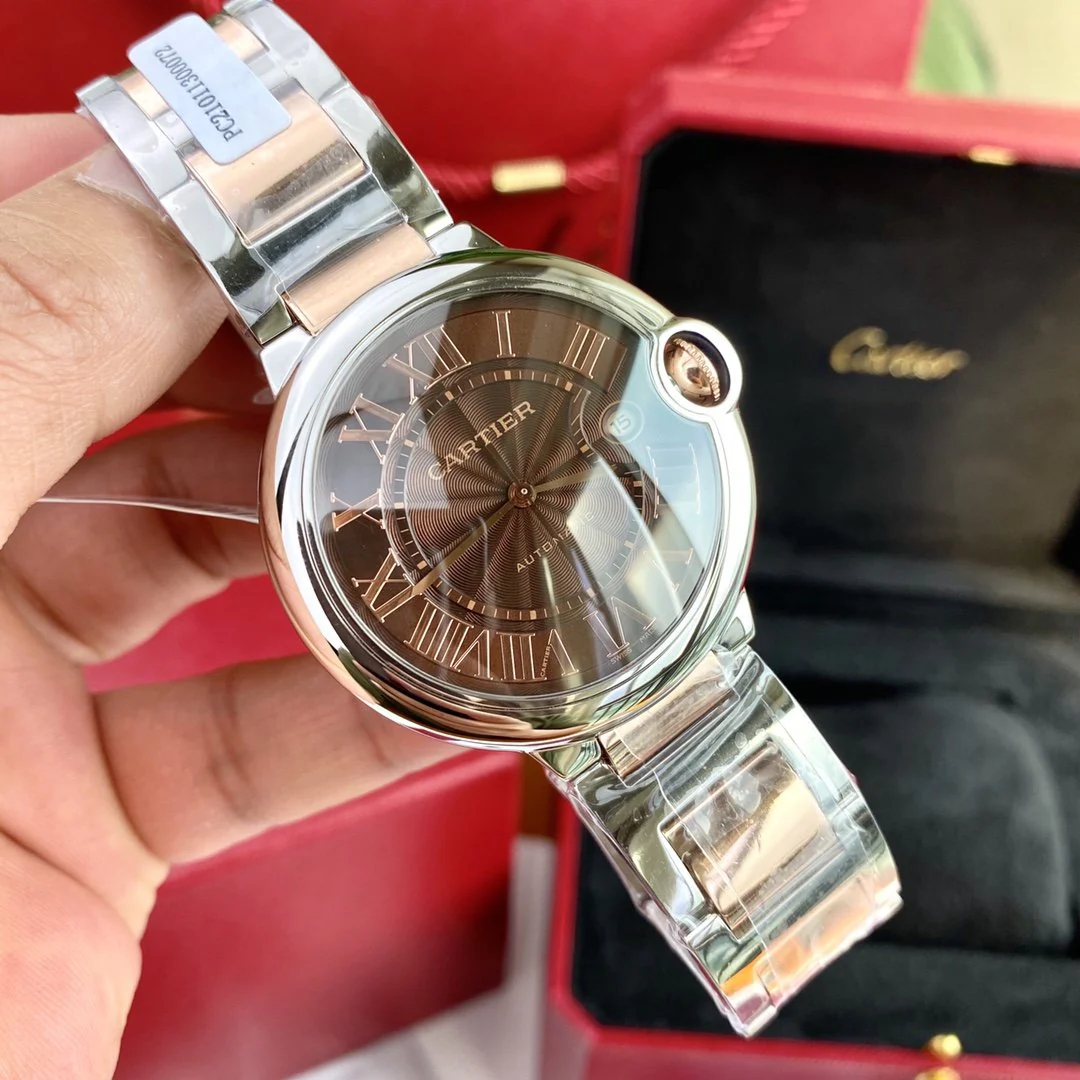 Cartier Watch BALLON BLEU 42 TWO TONE ROSE GOLD CASE BROWN DIAL
