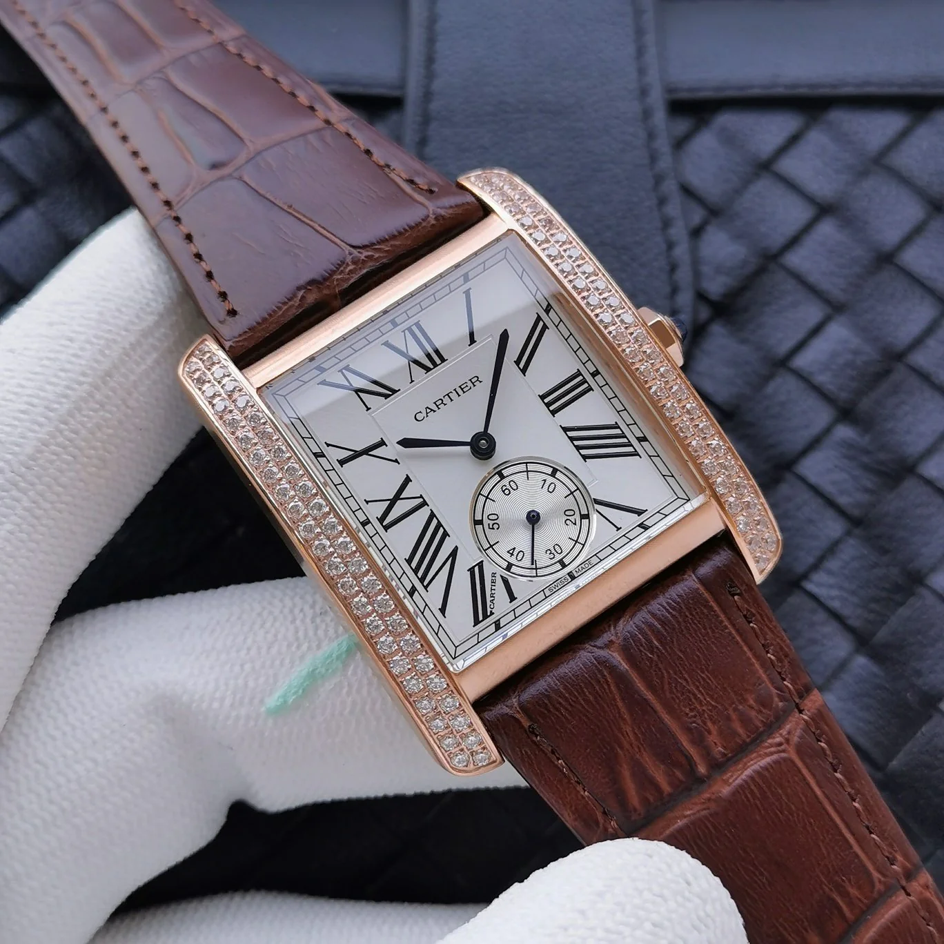 Cartier Watch TANK MC SECOND TIME ROSE GOLD DIAMOND BEZEL