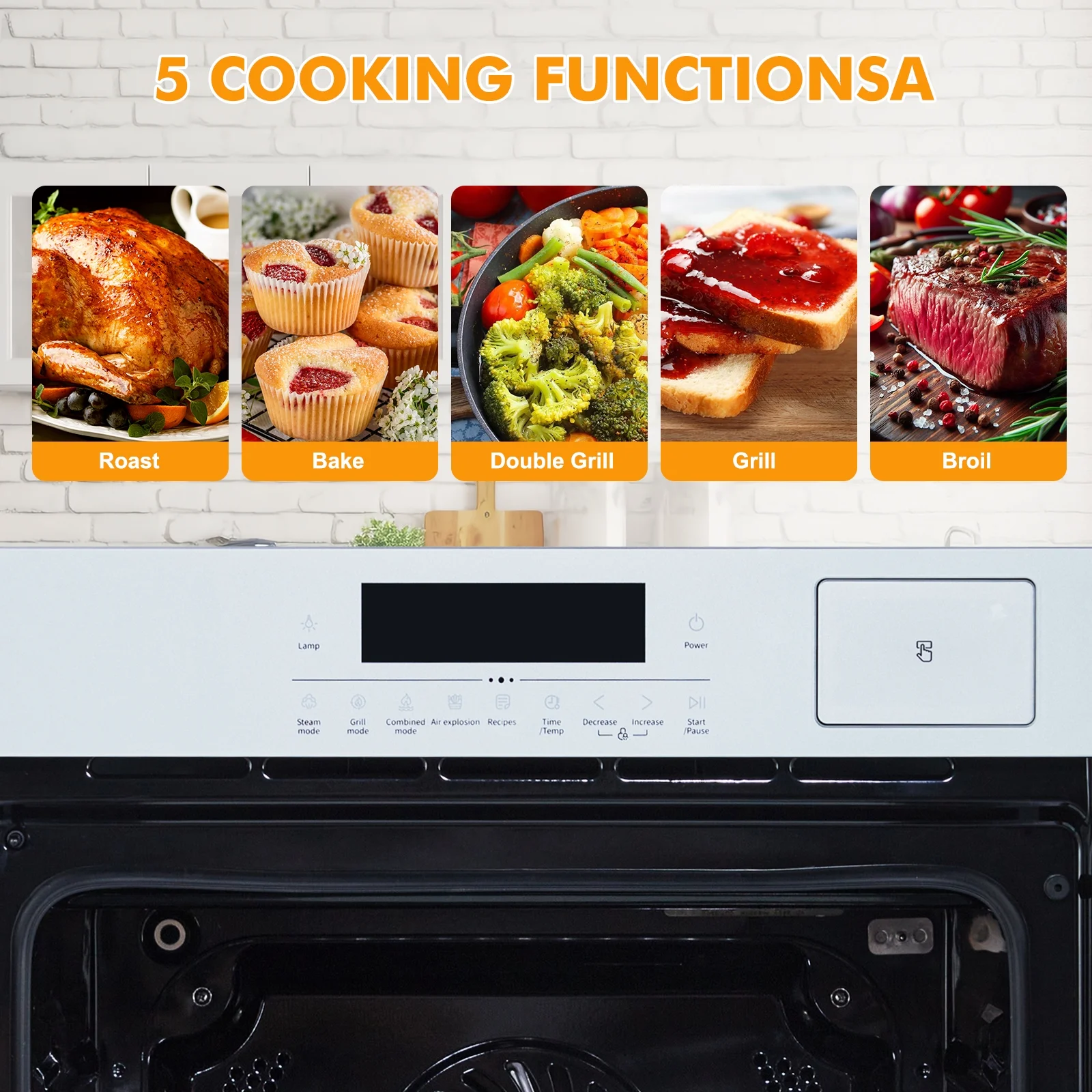 24" Electric Wall Ovens, Stainless Steel Single Wall Ovens With 8 Baking Modes 2.5Cu.Ft 3000W Electric Oven With Timer And Safety Lock 360 Convection Airfryer