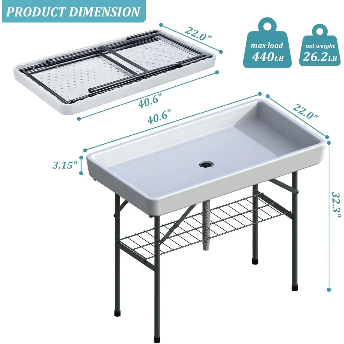 40" Folding Ice Cooler Table, Outdoor Buffet Cold Food Keeper Table w/Matching Skirt & Drain Plug, Foldable Beverage Cooler Table Buffet Salad Serving Table Chill Table for Party, Picnic, BBQ