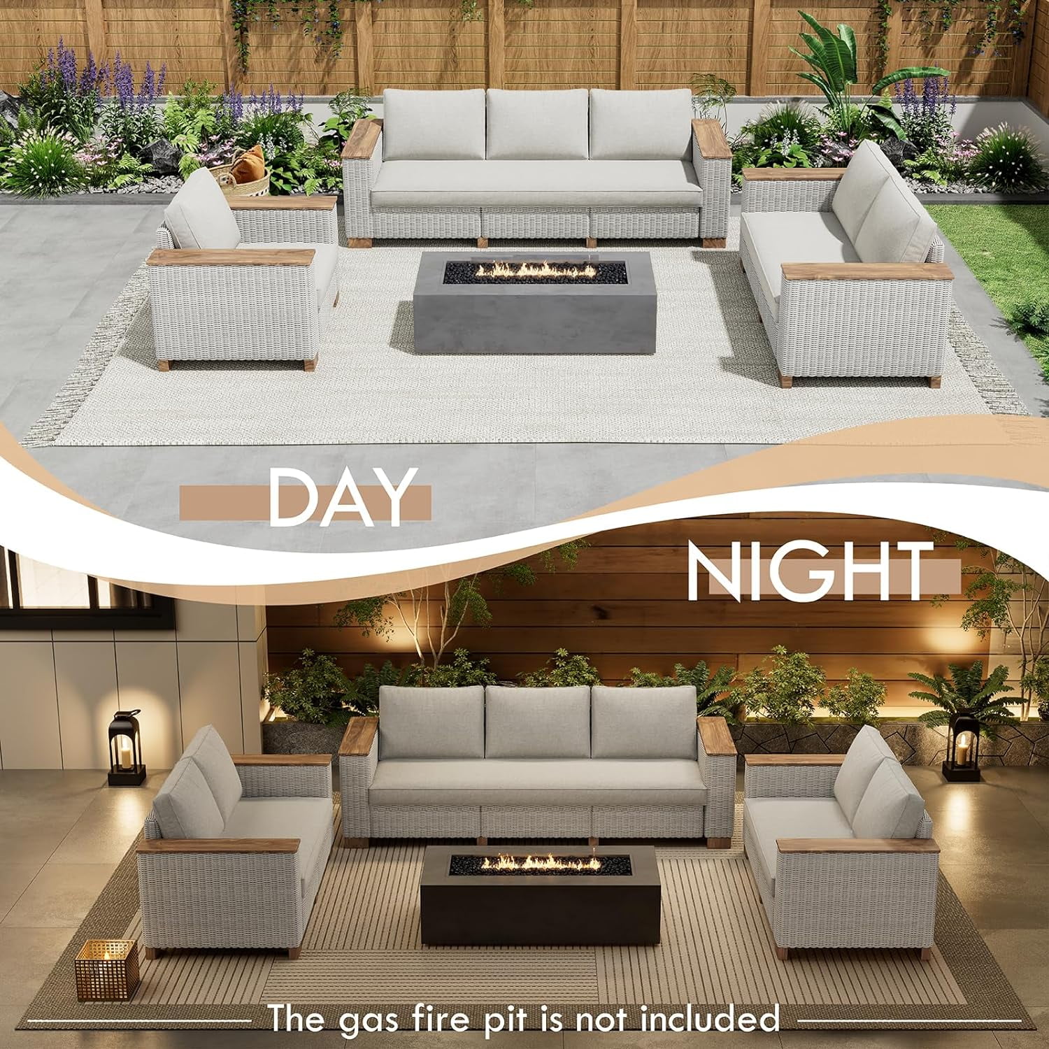 Jocisland Patio Furniture Set, 6 Piece Modular Rattan Outdoor Sectional Set with Washable Cushions, 3-Seat Outdoor Couch, 1 Loveseat, 1 Single Chair for Lawn Deck Backyard Garden, Beige