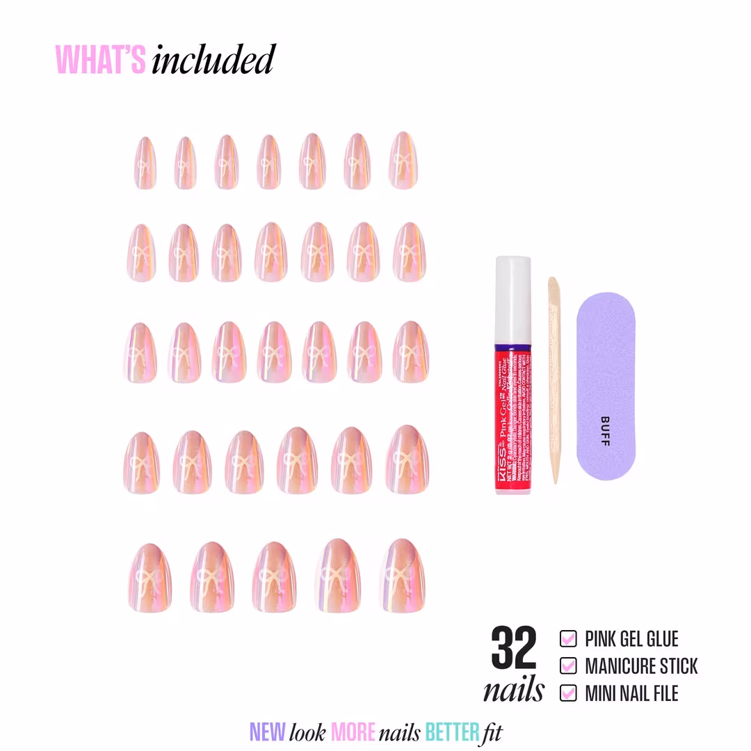Kiss  Glam Embellished Medium Almond Press On Nails, Happy Friday